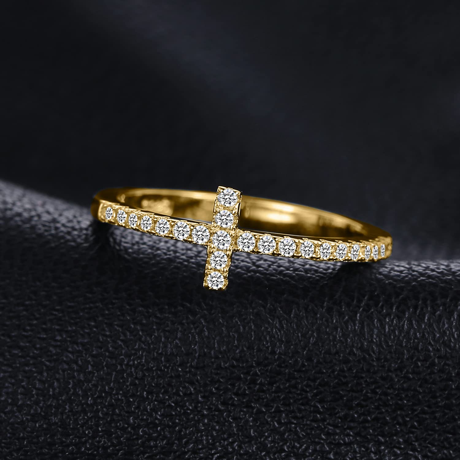 JewelryPalace 14K Gold Plated 925 Sterling Silver Cross Sideways Promise Ring for Women - CZ Simulated Diamond Anniversary Gift for Her, Girlfriend, Wife | Perfect for Valentine's Day, Engagement, Birthday & Special Occasions
