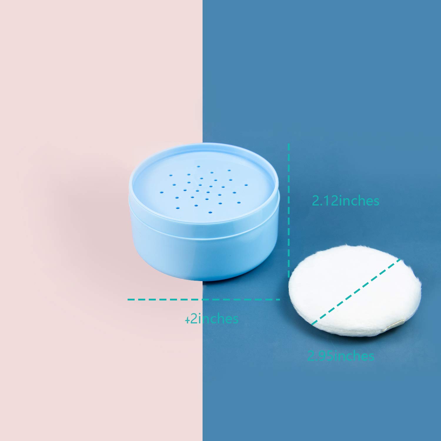 AUEAR 2 Pack Empty Body Powder Containers with Puff & Sifter - Travel-Friendly Talcum Powder Dispenser for Home & Gym (Blue, 3.54
