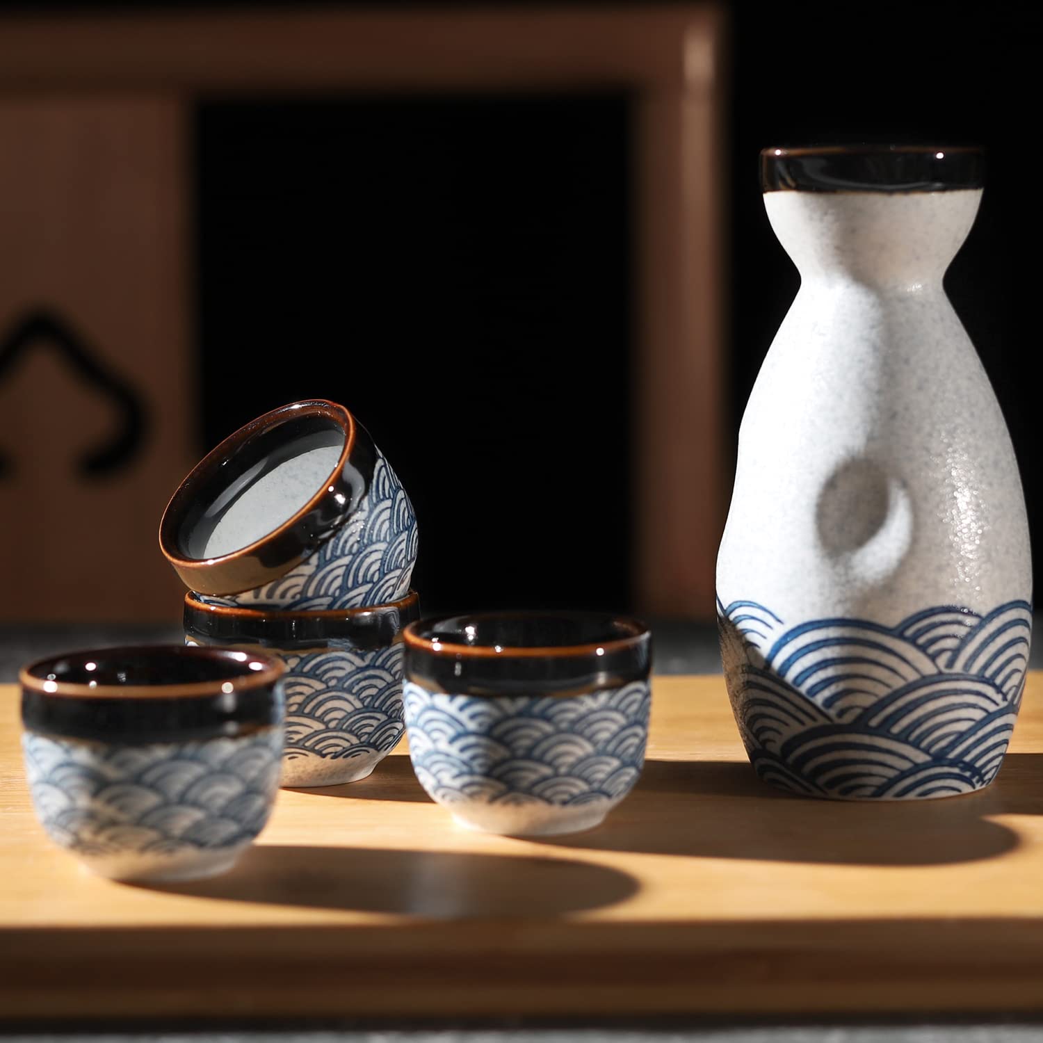Japanese Ceramic Sake Cups Set - 4 Piece Traditional Sake Drinking Cups & Small Tea Cups for Hot/Cold Beverages - Perfect for Japanese Tea Ceremony, Sushi Dining & Asian Home Decor