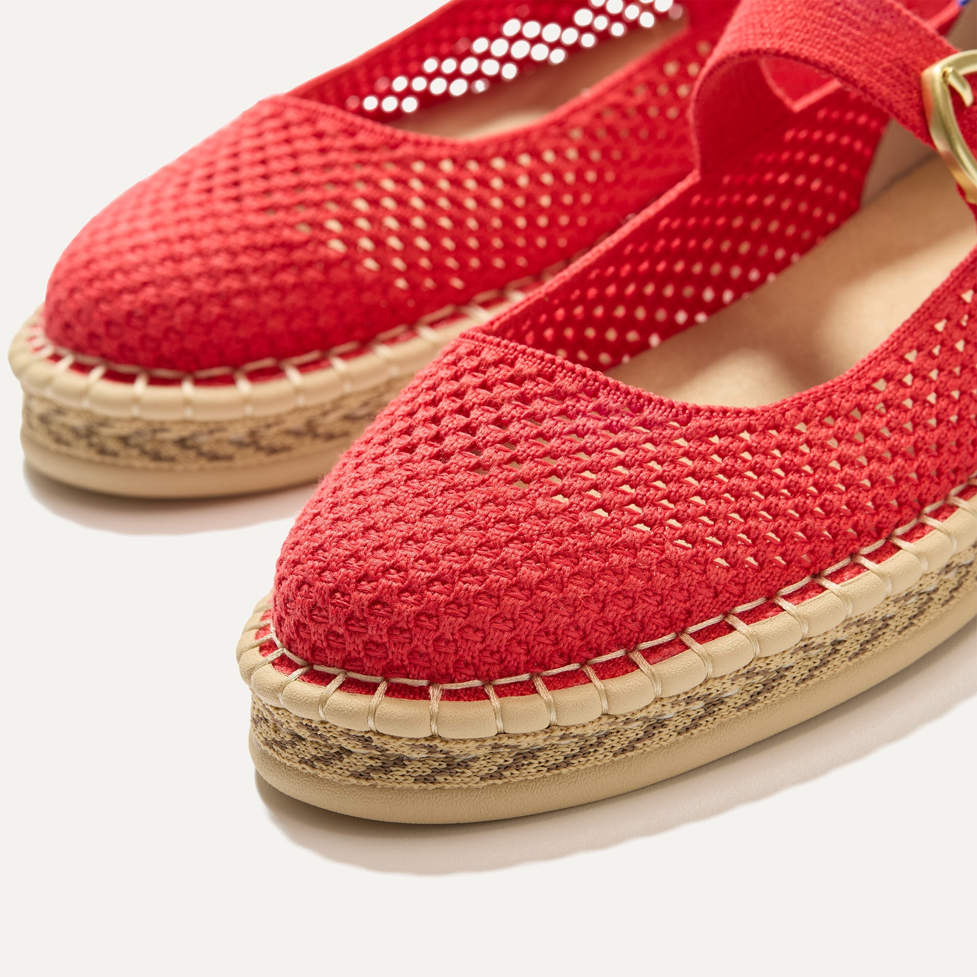 Red Hot Espadrille Mary Jane Shoes - Comfortable & Stylish Flats for Women | Perfect for Casual Outings, Summer Walks & Beach Vacations