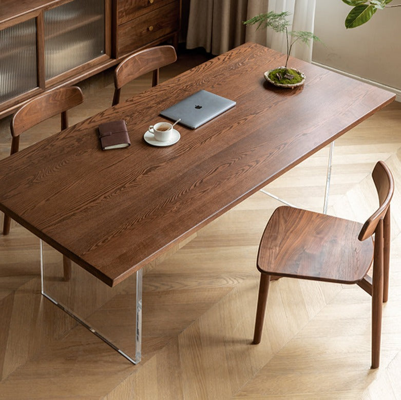 Solid Oak & Black Walnut Acrylic Floating Dining Table - Large Size Modern Wooden Table for Dining Room, Kitchen, and Open Concept Living Spaces