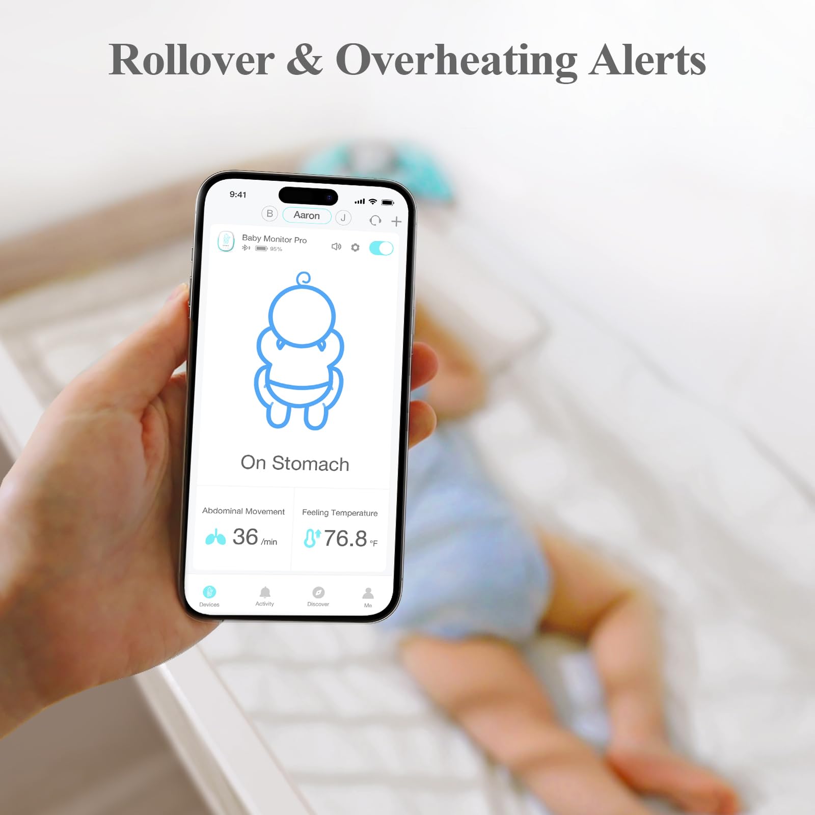 Sense-U Smart Baby Monitor Pro with Long Range, Arousal Vibration & App Alerts – Tracks Breathing, Rollover, Sleep Position & Temperature – Wearable Infant Sleep Tracker for Peace of Mind at Home or Travel