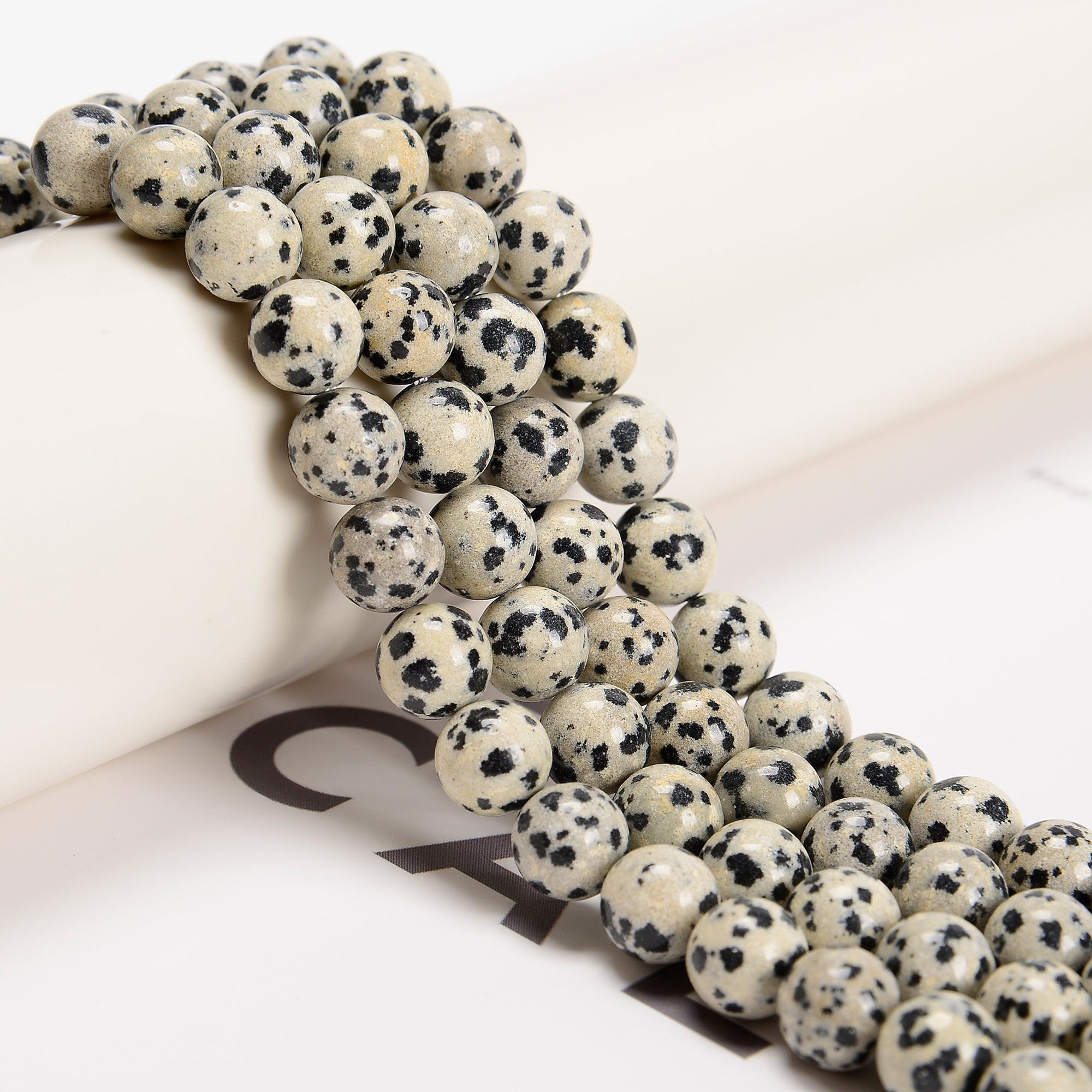 Dalmatian Jasper Smooth Round Beads 4mm 6mm 8mm 10mm 12mm - 15.5 Inch Strand for Jewelry Making, DIY Bracelets, Necklaces & Healing Crystal Crafts