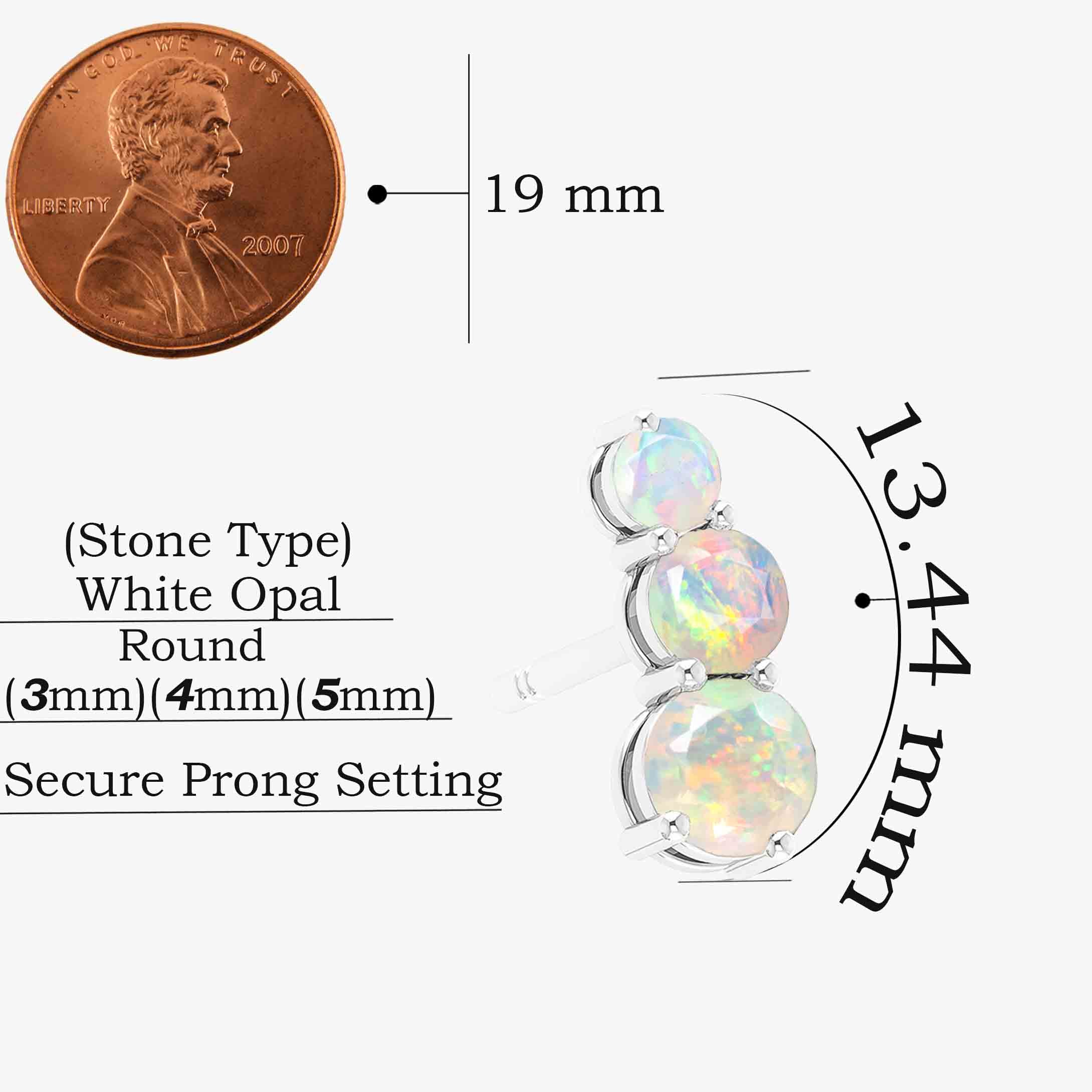 Fire White Opal Three Stone Stud Earrings – Elegant Dainty Jewelry for Women, Perfect for Weddings, Parties & Everyday Wear