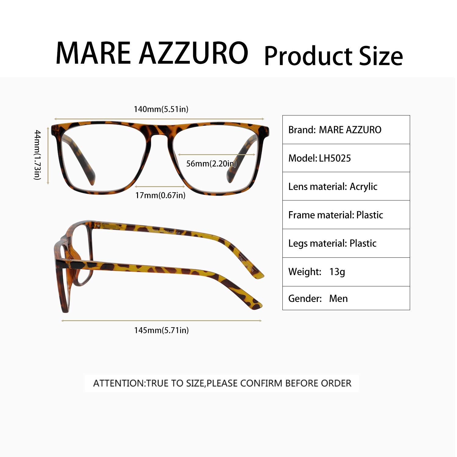 MARE AZZURO Blue Light Blocking Glasses for Men - Anti Blue Ray Computer Gaming Eyewear with Optical Frames - Reduce Eye Strain for Work, Gaming & Screen Time