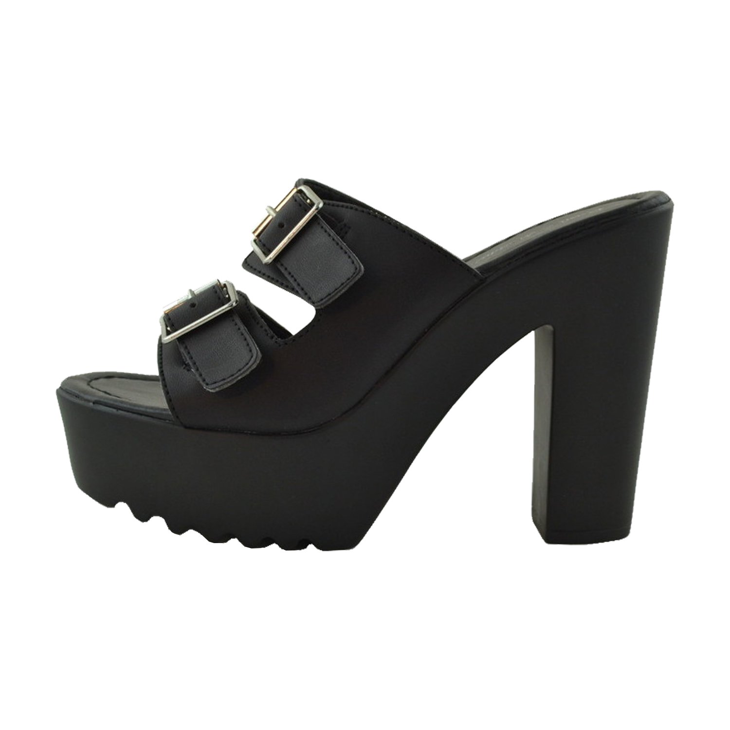 Women's Chunky Platform Sandals with Buckle Detail - Black | Comfortable & Stylish Summer Shoes for Casual Outings, Beach Vacations & Daily Wear