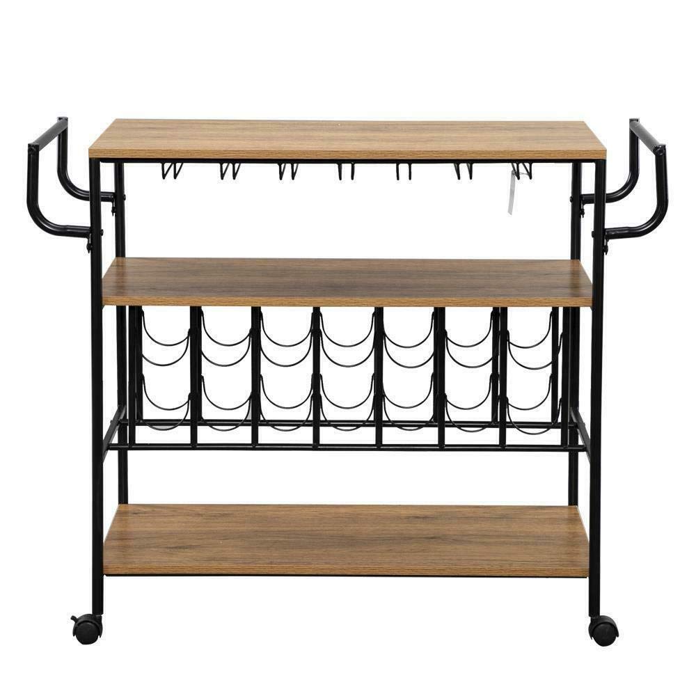 Comul Rolling Wine Cup Rack - 3-Tier Bar Cart with Bottle Organizer for Kitchen, Pantry & Dining Room Storage - Perfect for Wine Glasses, Spices & Kitchen Supplies Organization