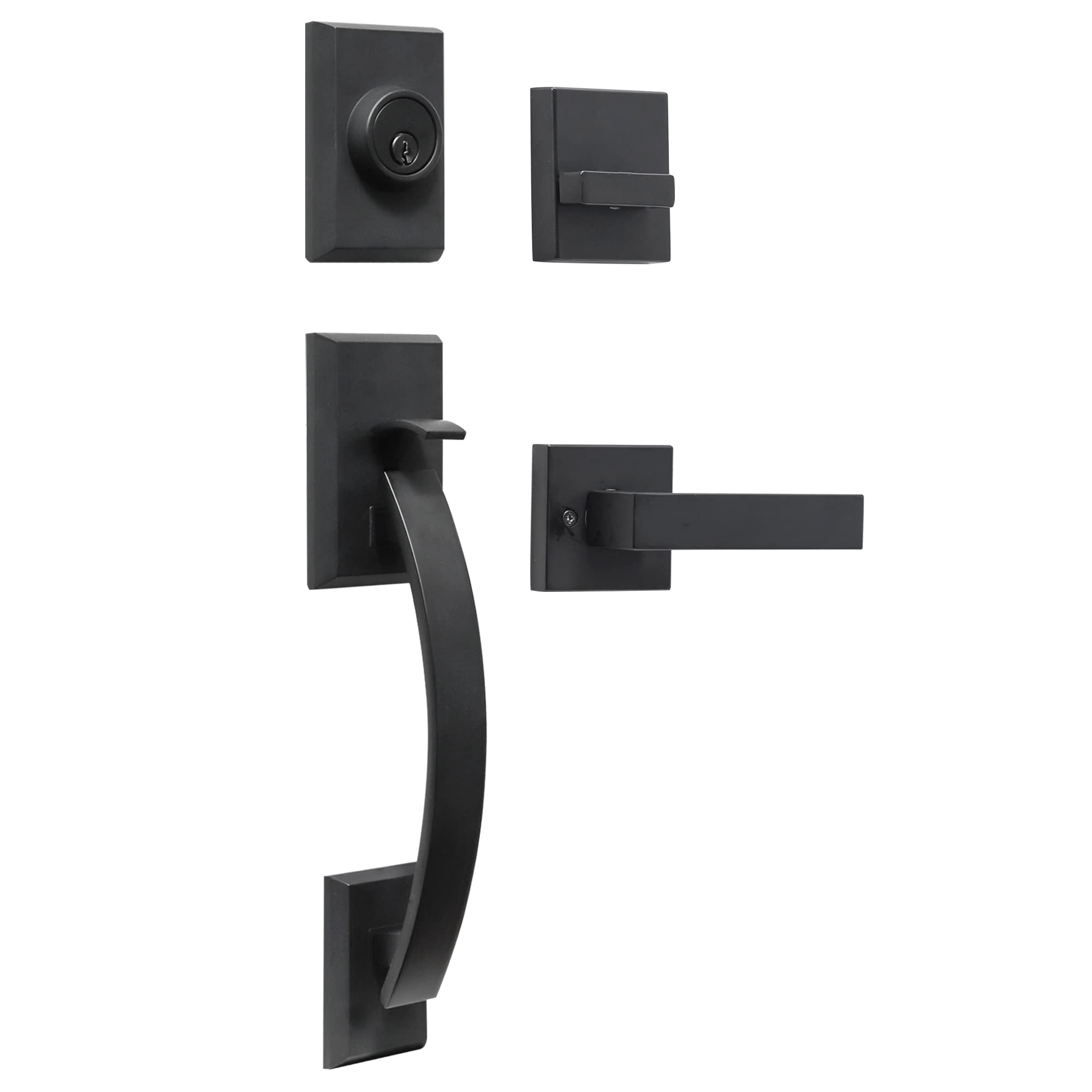 NeuType Front Door Lock Set - Single Cylinder Deadbolt Entry Door Handle with Circle Grip (Silver) - Perfect for Home Security & Front Entry Doors