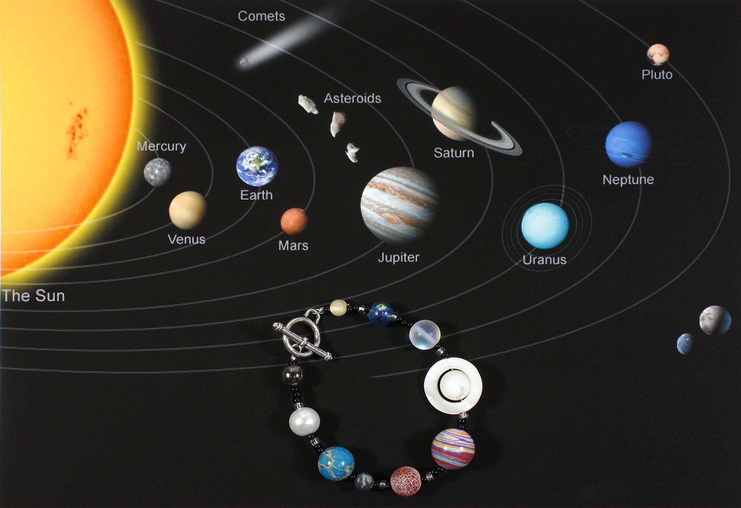 Solar System Bracelet - The Nine Planets Jewelry, 7 Inch Adjustable Bracelet for Women & Men | Perfect for Astronomy Lovers, Space-Themed Gifts & Everyday Wear