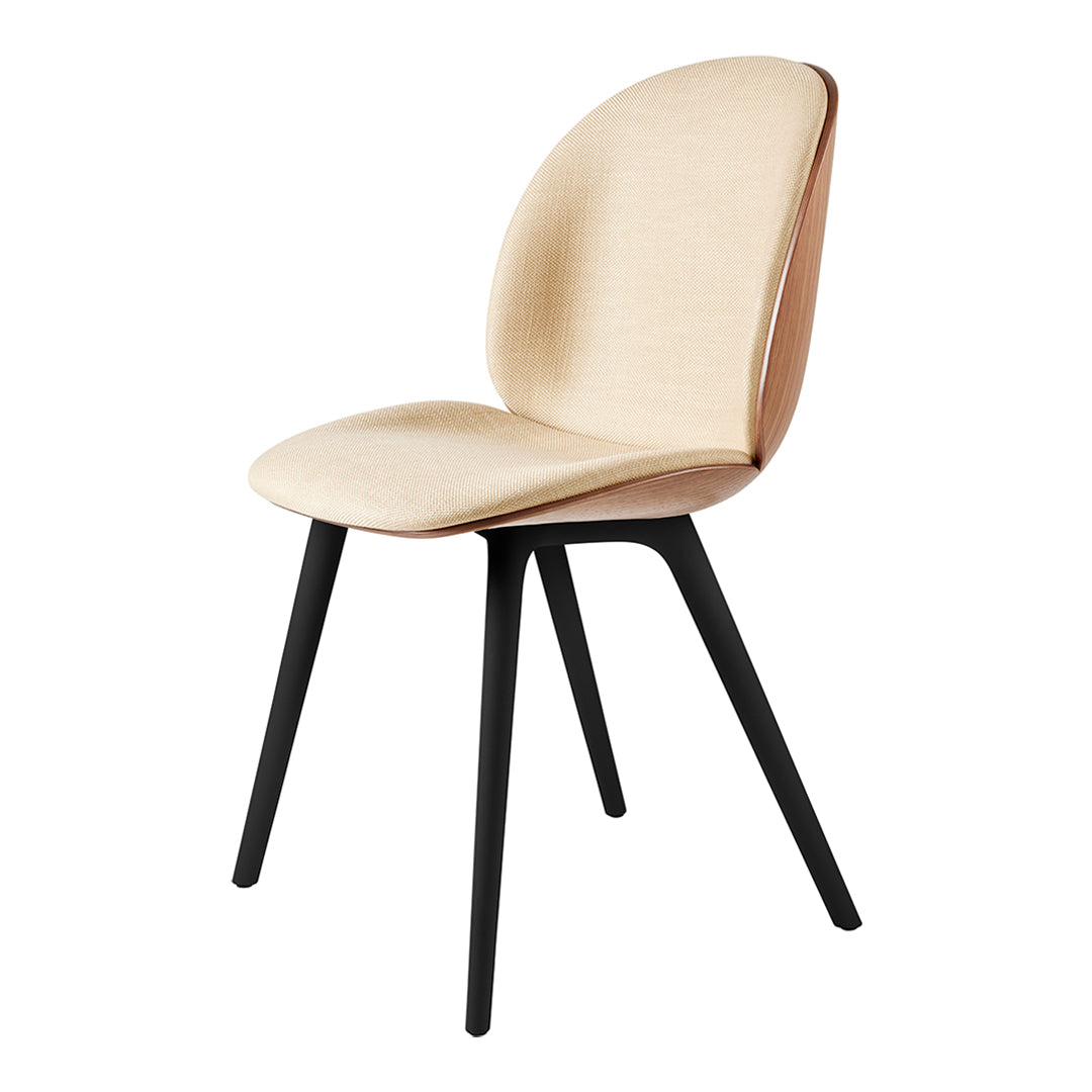 Beetle Dining Chair - Upholstered Seat with Black Plastic Base & 3D Veneer Shell - Modern Kitchen & Dining Room Furniture for Home & Restaurant Use