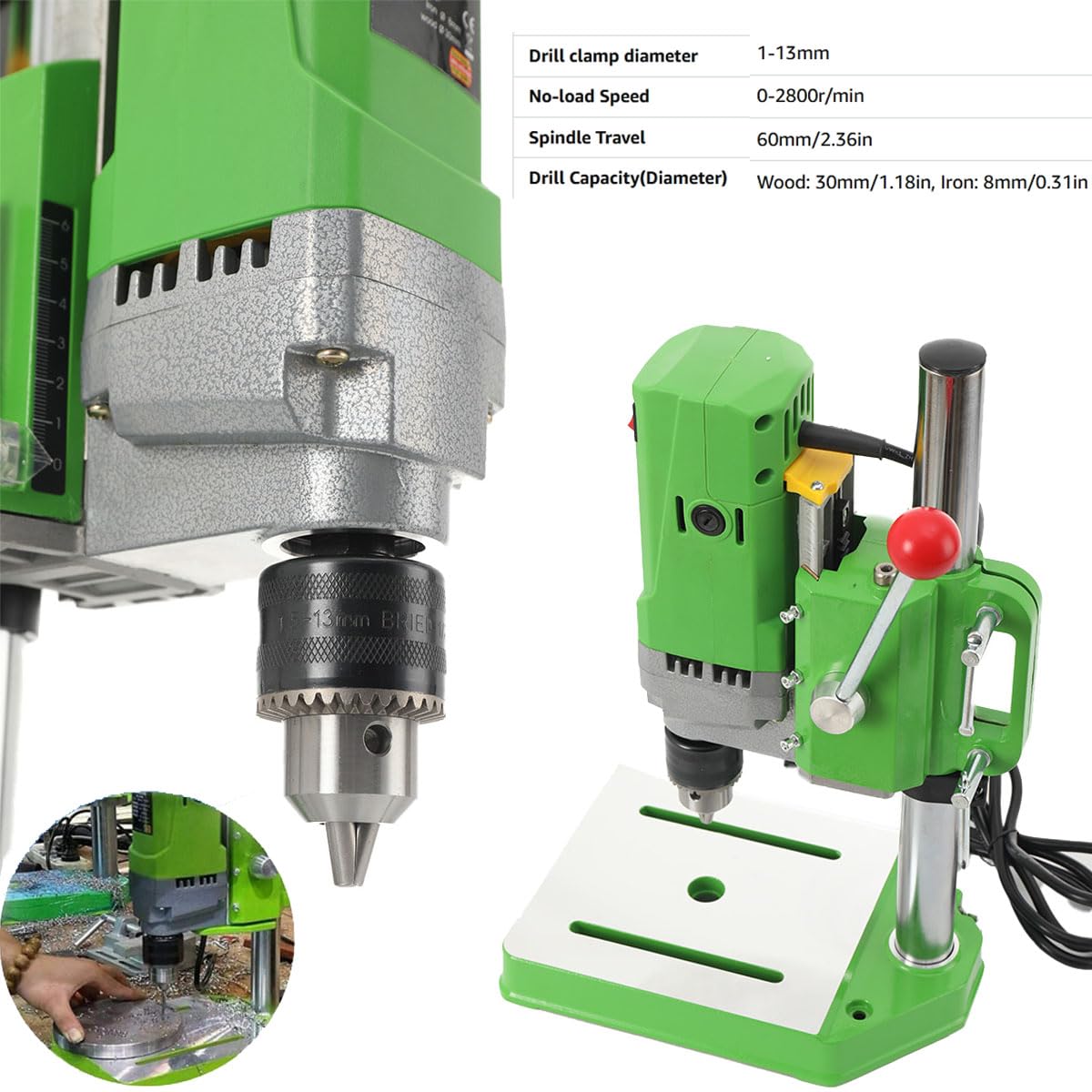 710W Mini Electric Bench Drill Stand with 1-13mm Chuck - Portable Drilling Machine for Woodworking, Metalworking & DIY Projects - Perfect for Home Workshops, Garage Repairs & Crafting