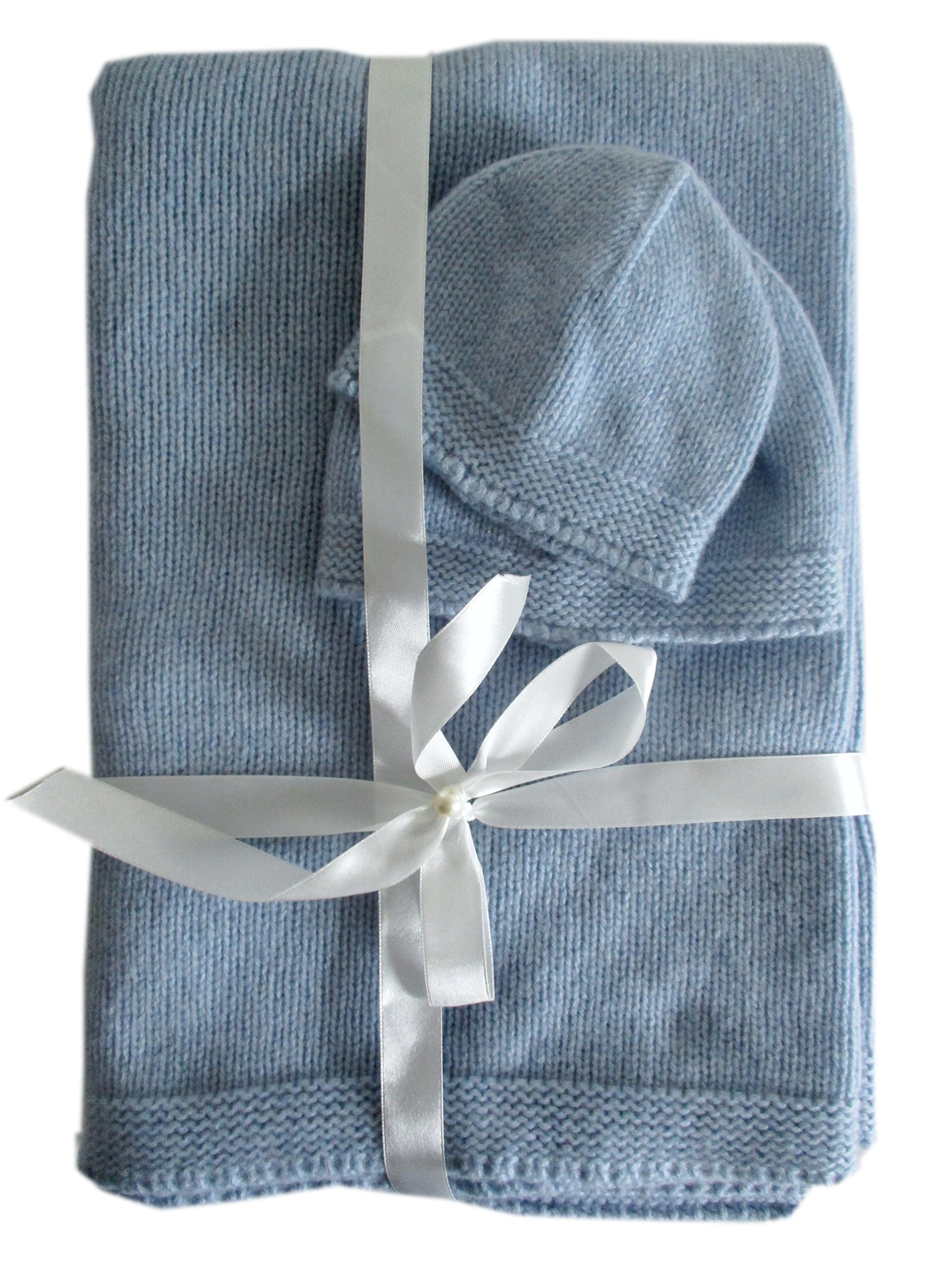 Premium Cashmere Baby Blanket & Hat Set - Soft Blue | Cozy Winter Gift for Newborns | Perfect for Nursery, Stroller & Photo Shoots