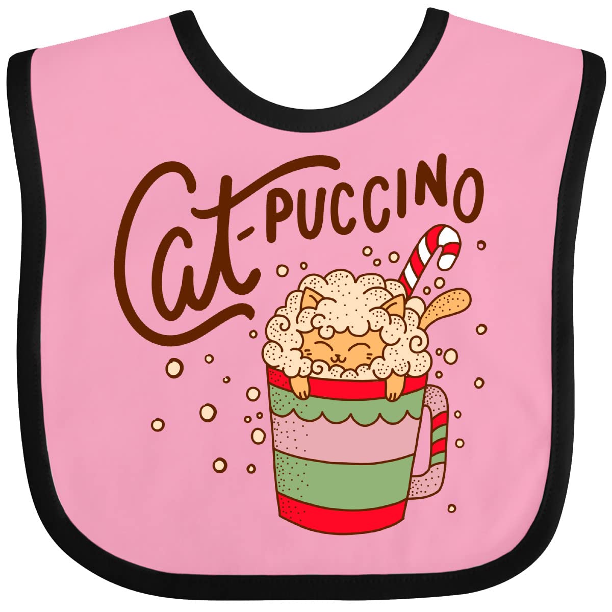 Inktastic Christmas Cat-Puccino in Coffee Mug with Candy Cane Baby Bib - Cute Holiday Gift for Cat Lovers, Newborns & Coffee Enthusiasts - Perfect for Christmas Photos, Baby Showers & Festive Celebrations