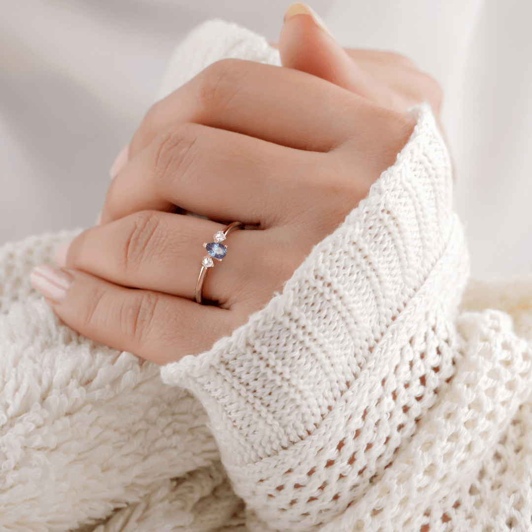 Elegant Teardrop Three Stone Alexandrite Ring | Vintage-Inspired Purple Gemstone Jewelry for Women | Perfect for Engagement, Anniversary & Special Occasions