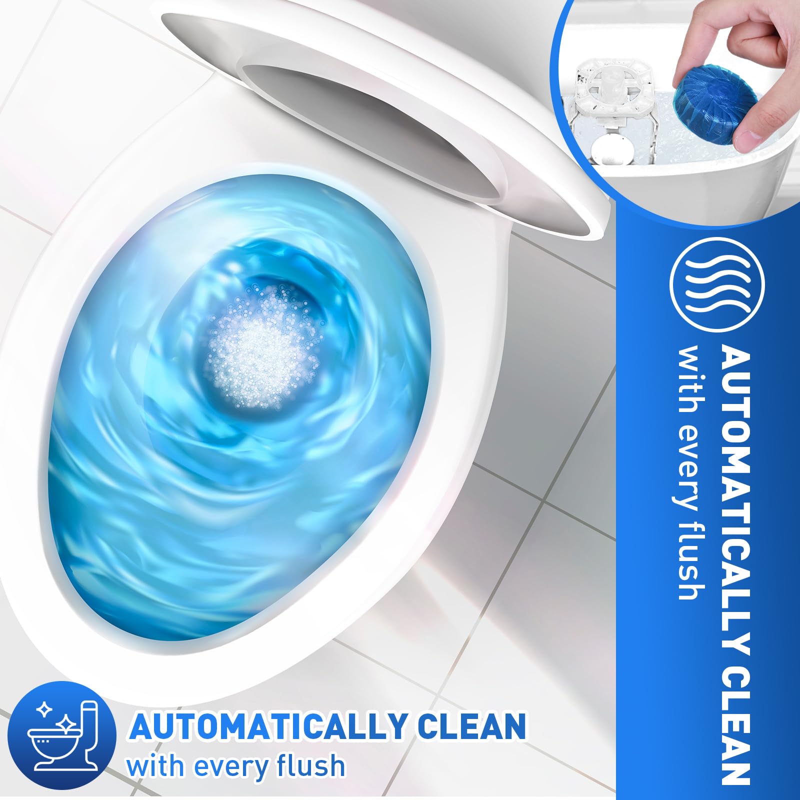Automatic Flush Toilet Bowl Cleaner Tablets - 10 Pack | Powerful Toilet Tank Cleaning Balls with Deep Clean Blue Bubbles & Mild Lemon Scent | Bathroom Essentials for Fresh & Hygienic Toilets | Perfect for Homes, Hotels & Offices