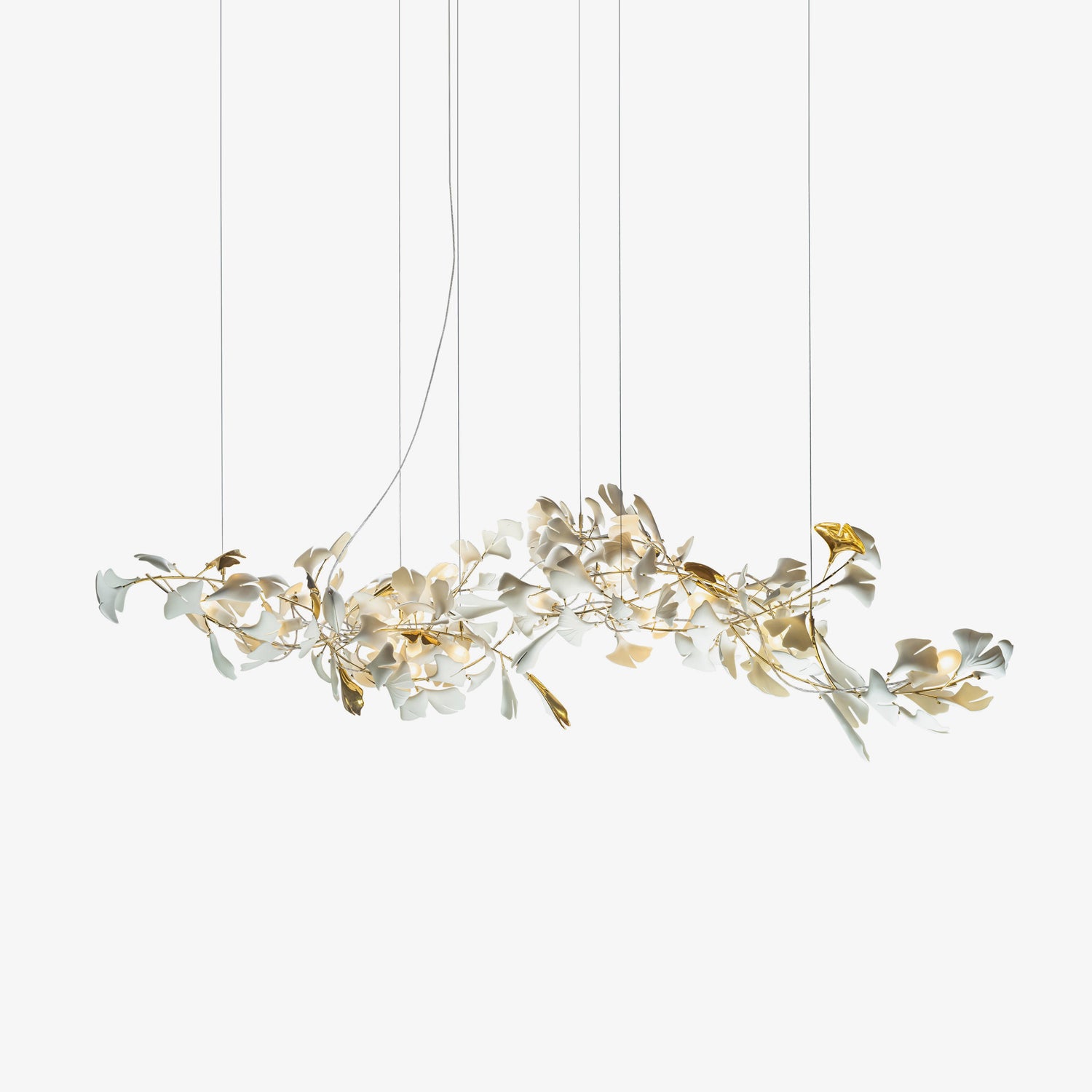 Elegant Ginkgo Leaf Chandelier - Handcrafted Brass Ceiling Light Fixture with Nature-Inspired Design for Dining Room, Living Room, or Bedroom Decor