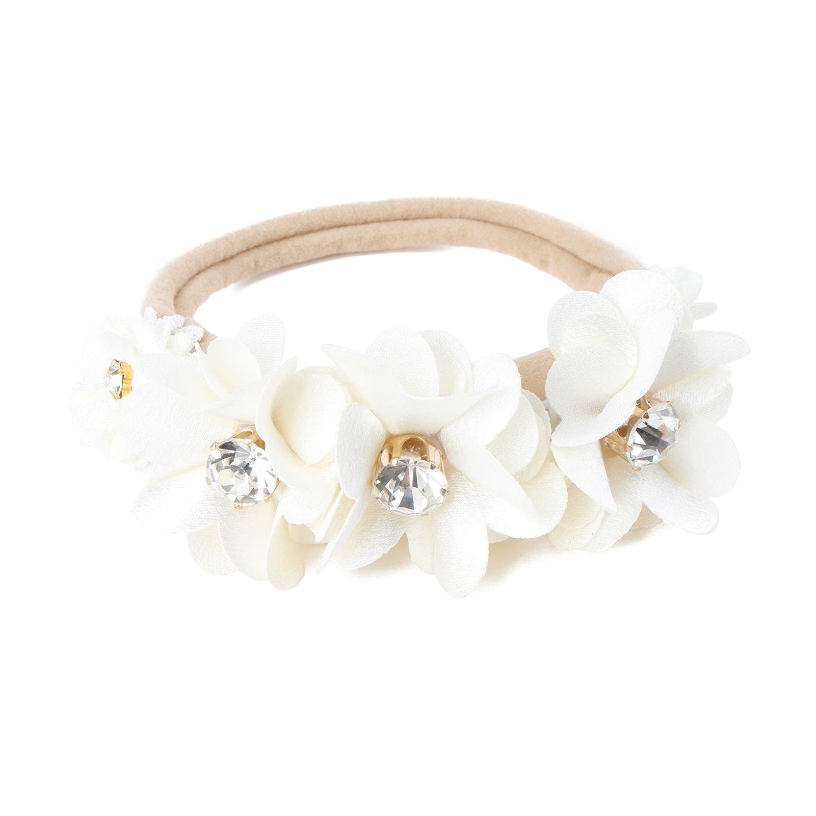 Baby Girl Floral Headband Set - 3 Pack Nylon Flower Crown Hairbands | Stretchy Elastic Hair Accessories for Toddlers & Kids | Perfect for Birthday Gifts, Photoshoots & Special Occasions