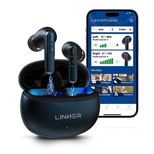 LINNER Nova Lite Rechargeable Bluetooth Hearing Aids with Smart Noise Cancellation & Volume Control - Wireless TV Streaming for Hearing Loss - Comfortable In-Ear Design for Seniors & Adults (Use for Watching TV, Conversations & Daily Activities)