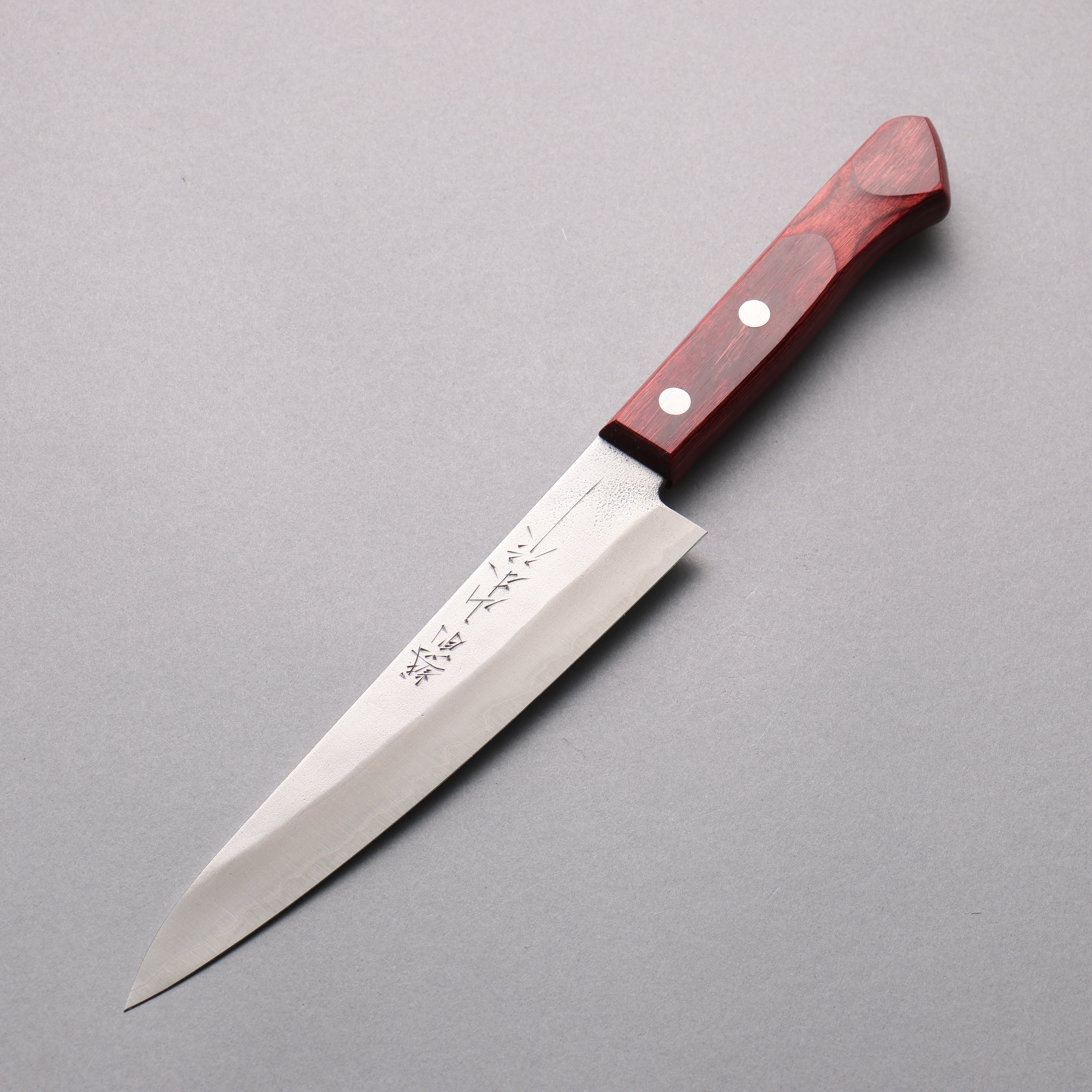 Nao Yamamoto 160mm Silver Steel Nashiji Petty Utility Knife with Red Pakka Wood Handle - Perfect for Slicing, Peeling & Precision Kitchen Tasks