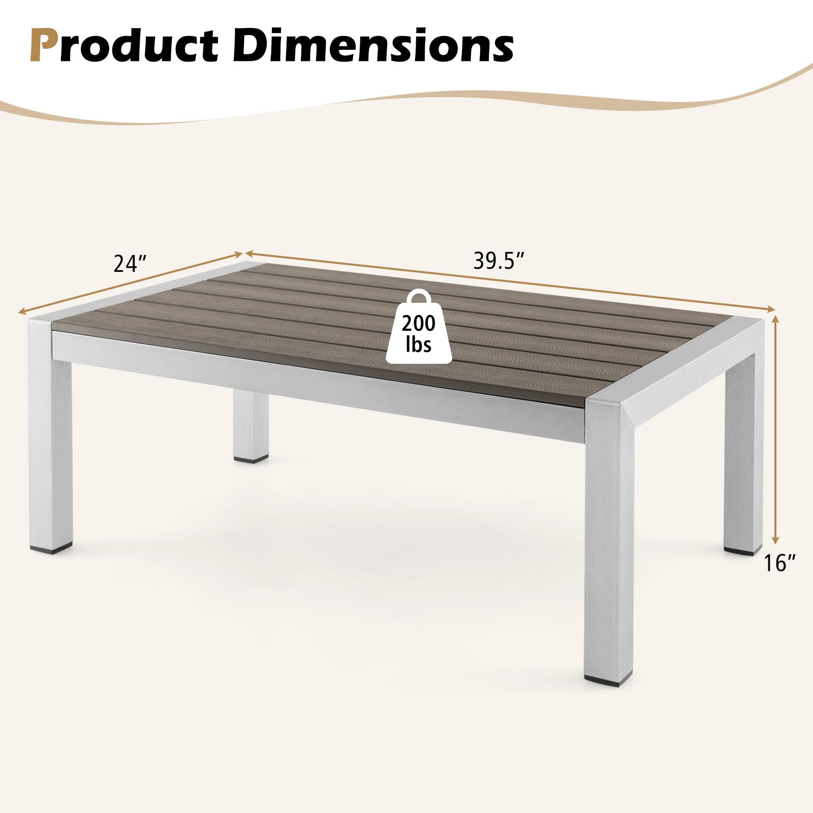 Tangkula Modern Outdoor Coffee Table - Aluminum Frame & Durable Plastic Wood Tabletop, Rustproof Rectangular Cocktail Table for Patio, Garden, Poolside - All-Weather Grey Accent Furniture for Relaxing & Entertaining