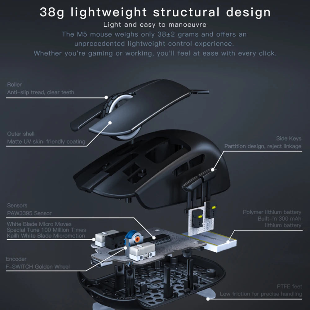 Darmoshark M5 8K Wireless Gaming Mouse - Ultra-Lightweight Ergonomic Design, 26000 DPI, 1000Hz Polling Rate - Perfect for FPS, MOBA, and Esports Gaming