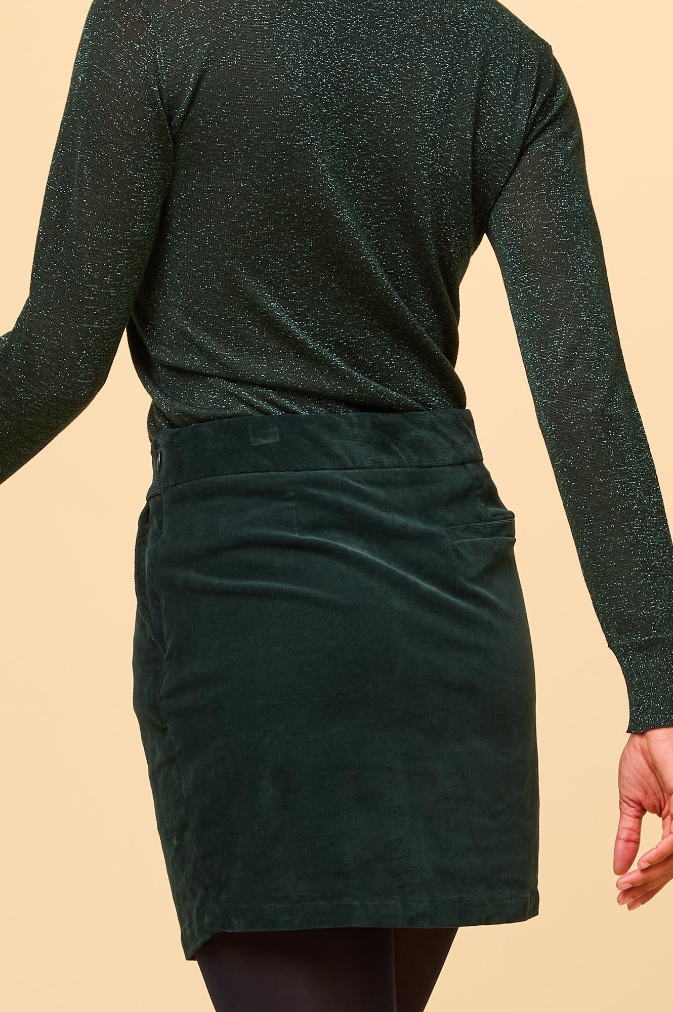 Sapphire Stretch Corduroy Mini Skirt for Women - Bottle Green High Waist A-Line Skirt | Perfect for Fall Outfits, Casual Wear & Date Nights