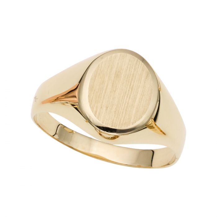14K Yellow Gold Oval Satin Finish Signet Ring for Men & Women - Perfect for Engraving, Gifts, and Everyday Elegance