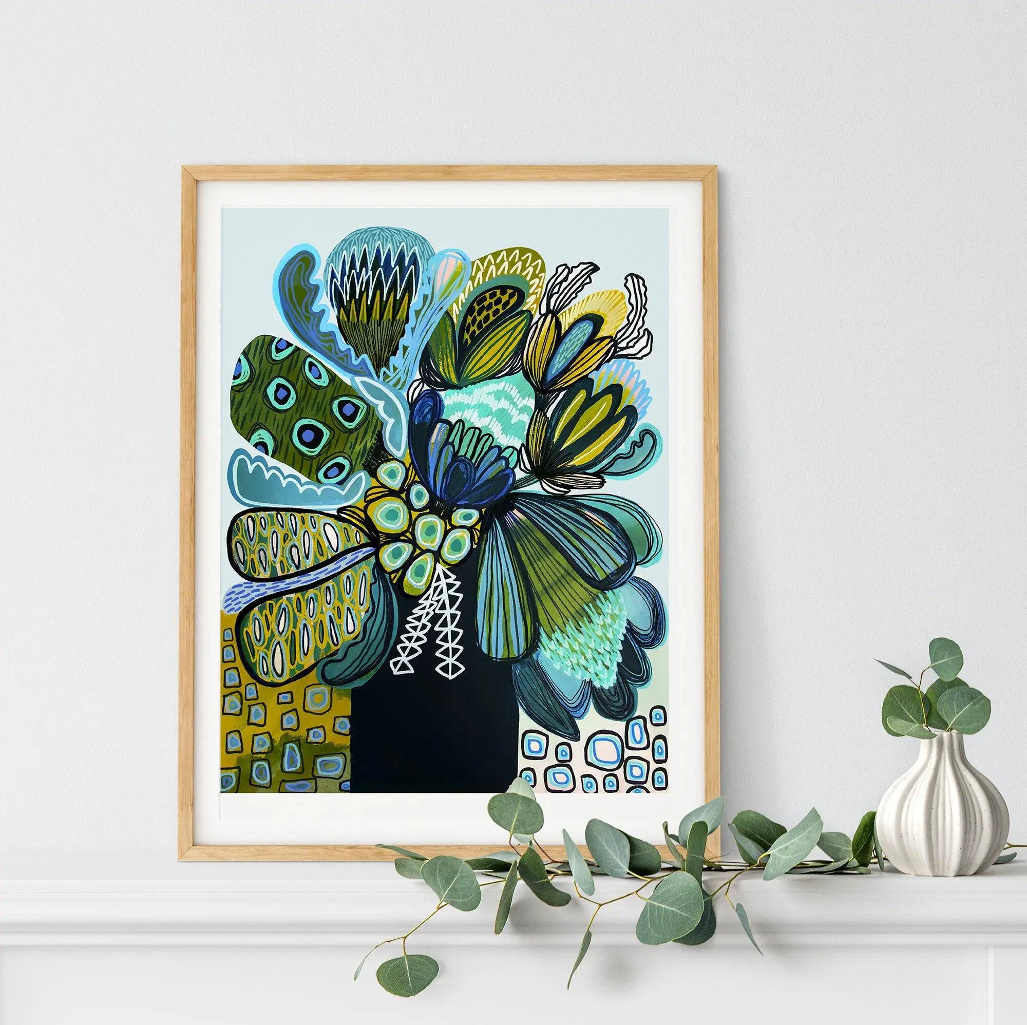 Australia Blue Proteas Art Print - High-Quality Floral Wall Decor for Home & Office | Perfect for Living Room, Bedroom, and Gift Giving