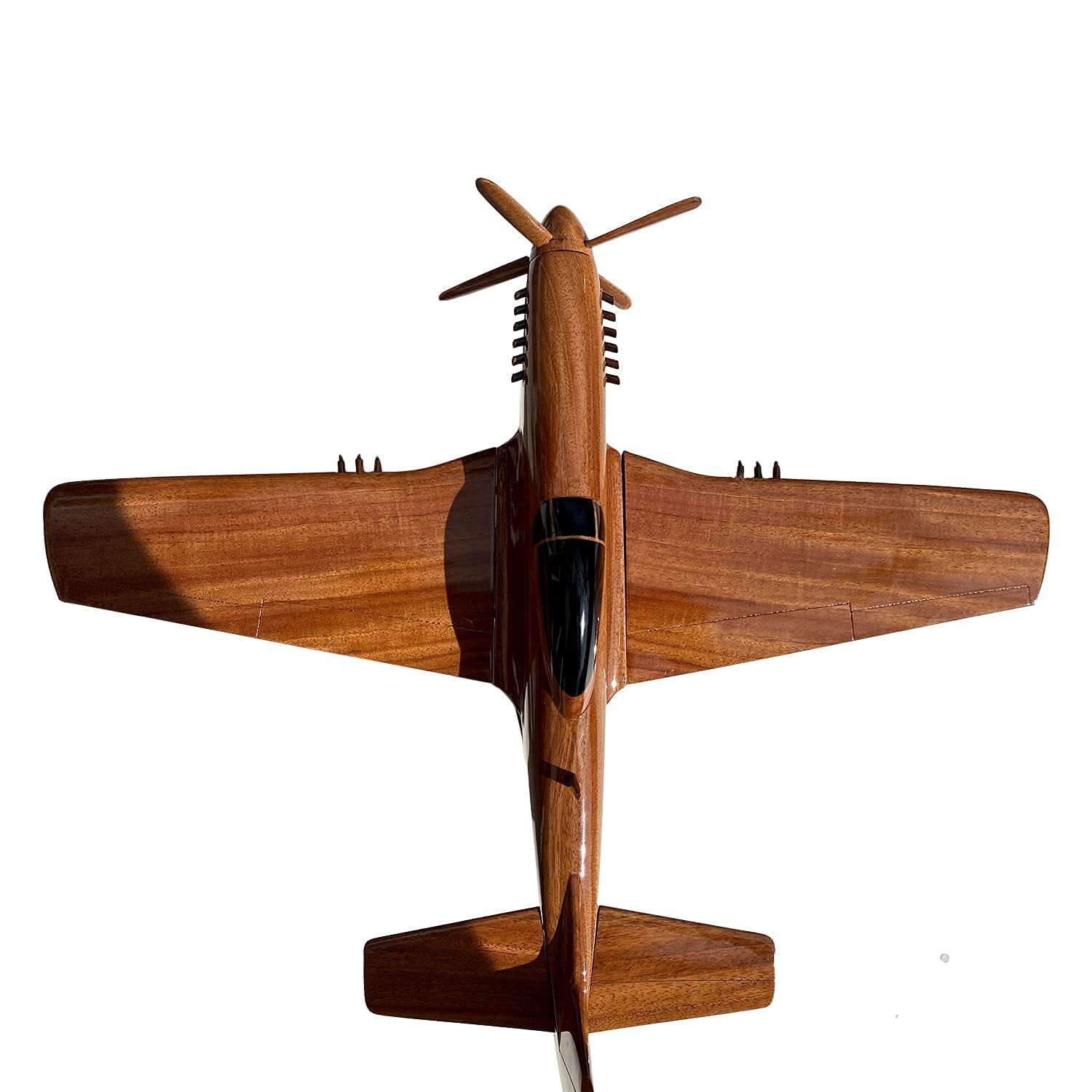 P51 Mustang Mahogany Wooden Desktop Airplane Model - Collectible WWII Fighter Plane Replica for Office Decor, Aviation Enthusiast Gift & Home Display