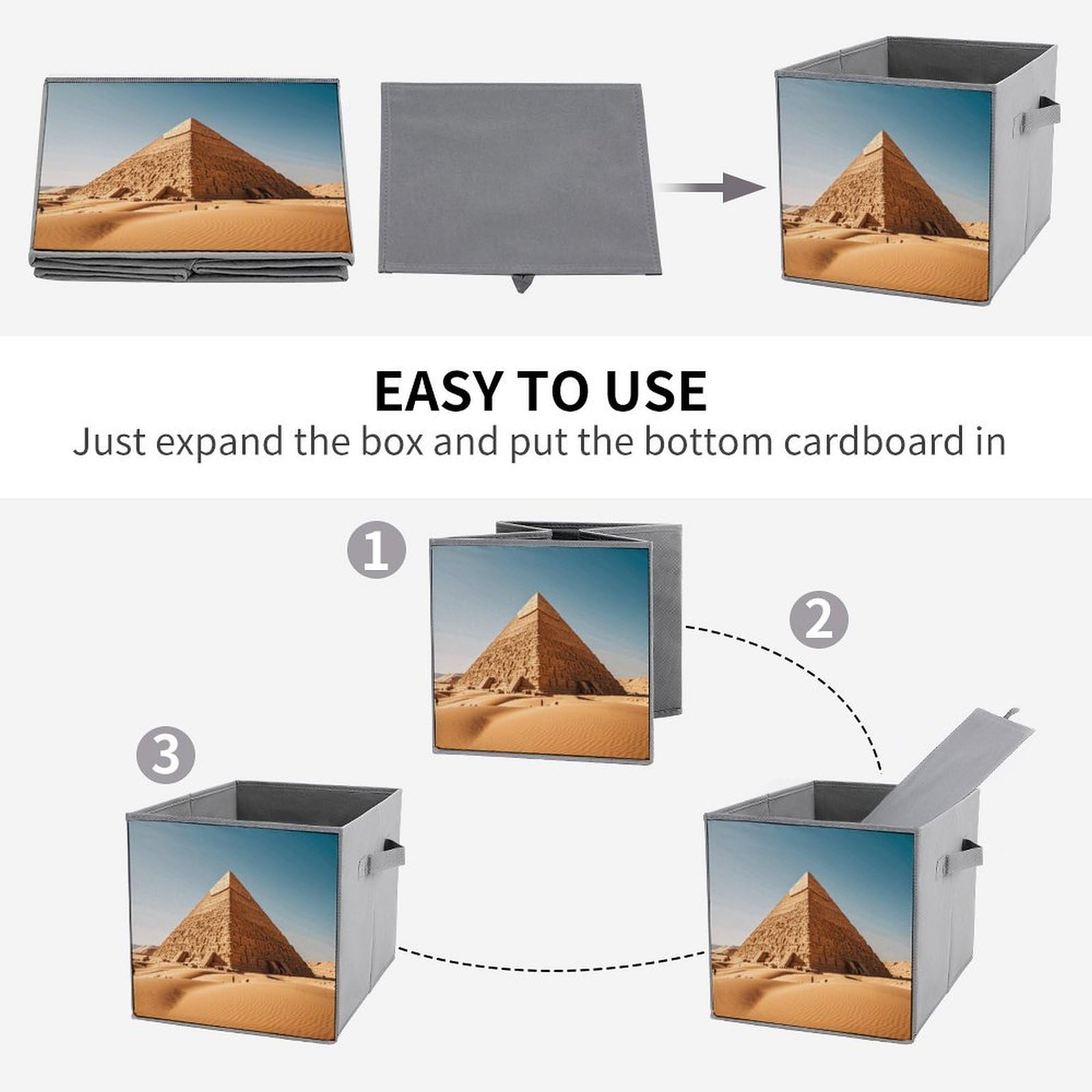 6PCS Collapsible Storage Bins - Egyptian Pyramid Design Foldable Organizer Baskets with Handles for Home, Kitchen, Bathroom & Office Organization - Space Saving Storage Containers for Shelves, Closet & Pantry