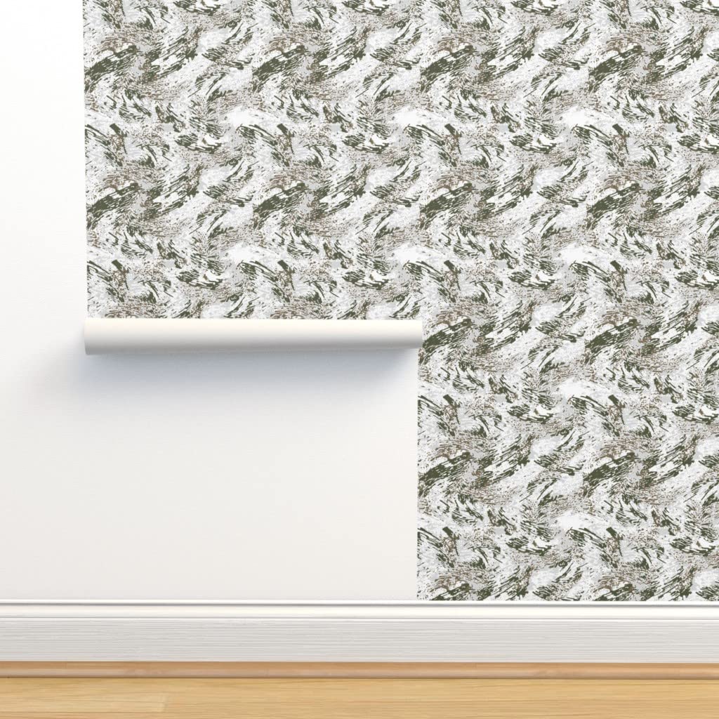 Commercial Grade Alpine Snow Camo Wallpaper 27ft x 2ft - Traditional Brush Pattern Peel & Stick Wallpaper for Home Decor, Bedroom, Living Room, Office | Spoonflower Premium Quality