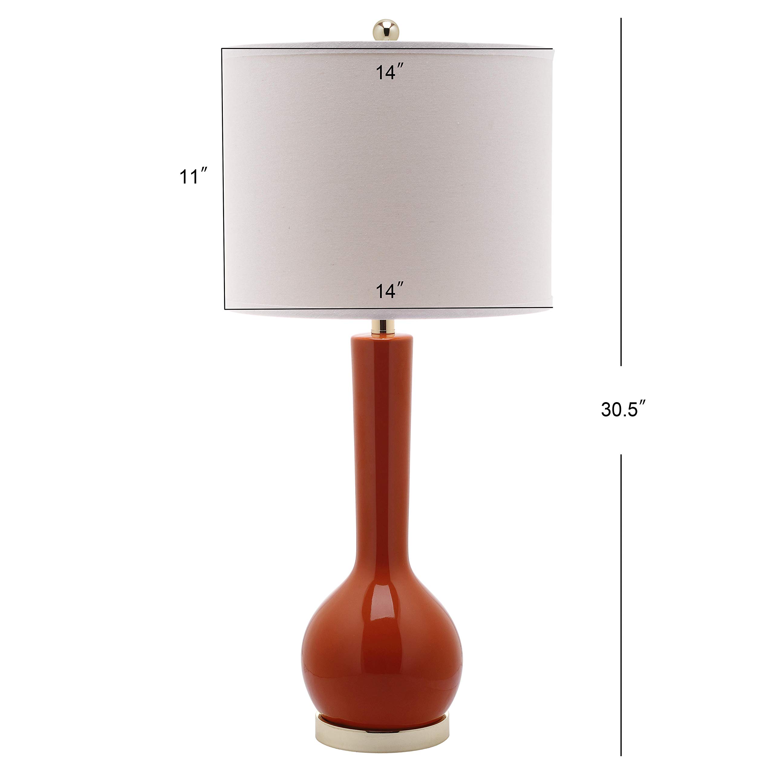 SAFAVIEH Lighting Collection Mae Long Neck Modern Contemporary Blood Orange Ceramic 31-inch Table Lamp Set of 2 (LED Bulbs Included) - Perfect for Bedroom, Living Room, Home Office & Nightstand Lighting