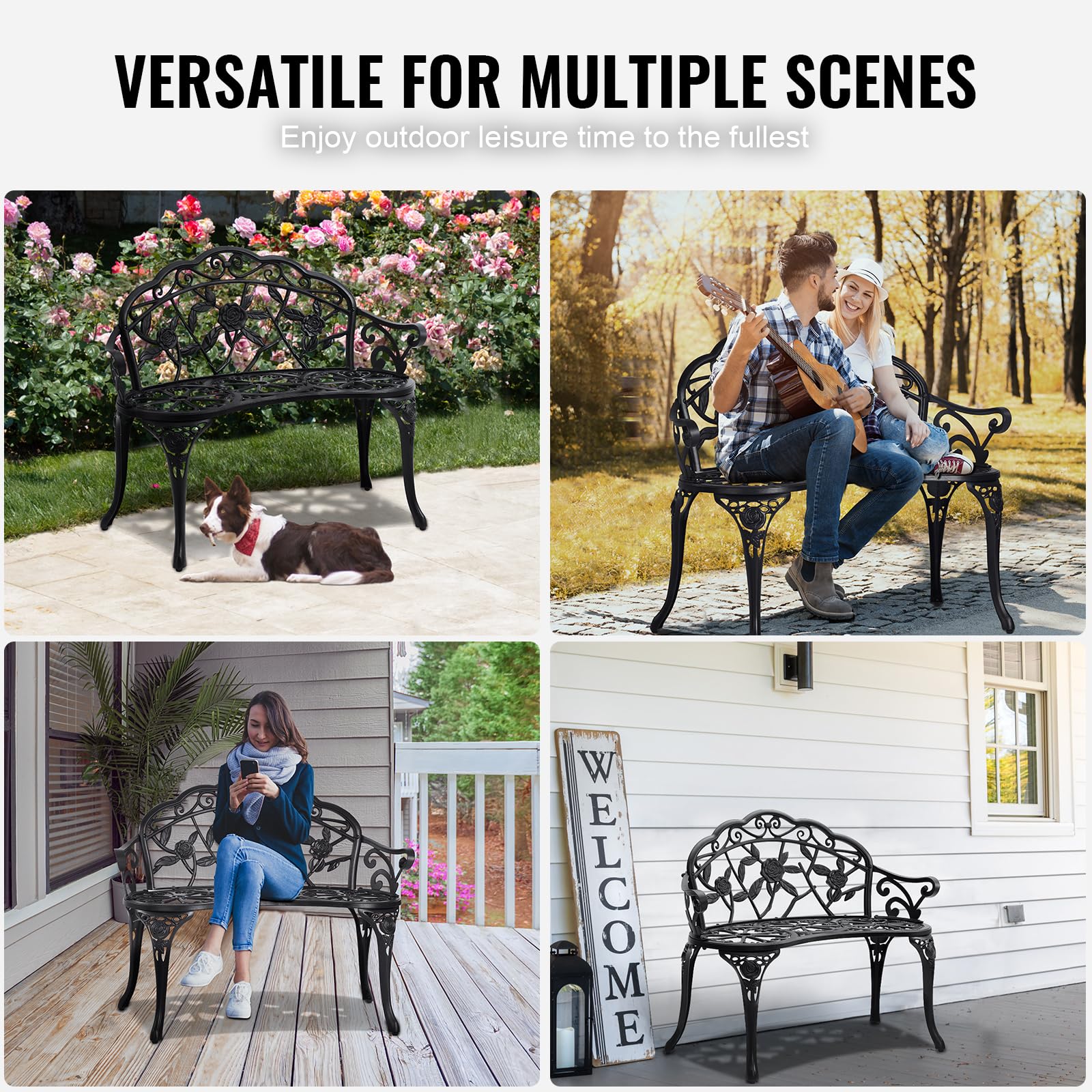 VEVOR Outdoor Bench with Backrest & Armrests - 480 lbs Weight Capacity, 38.8
