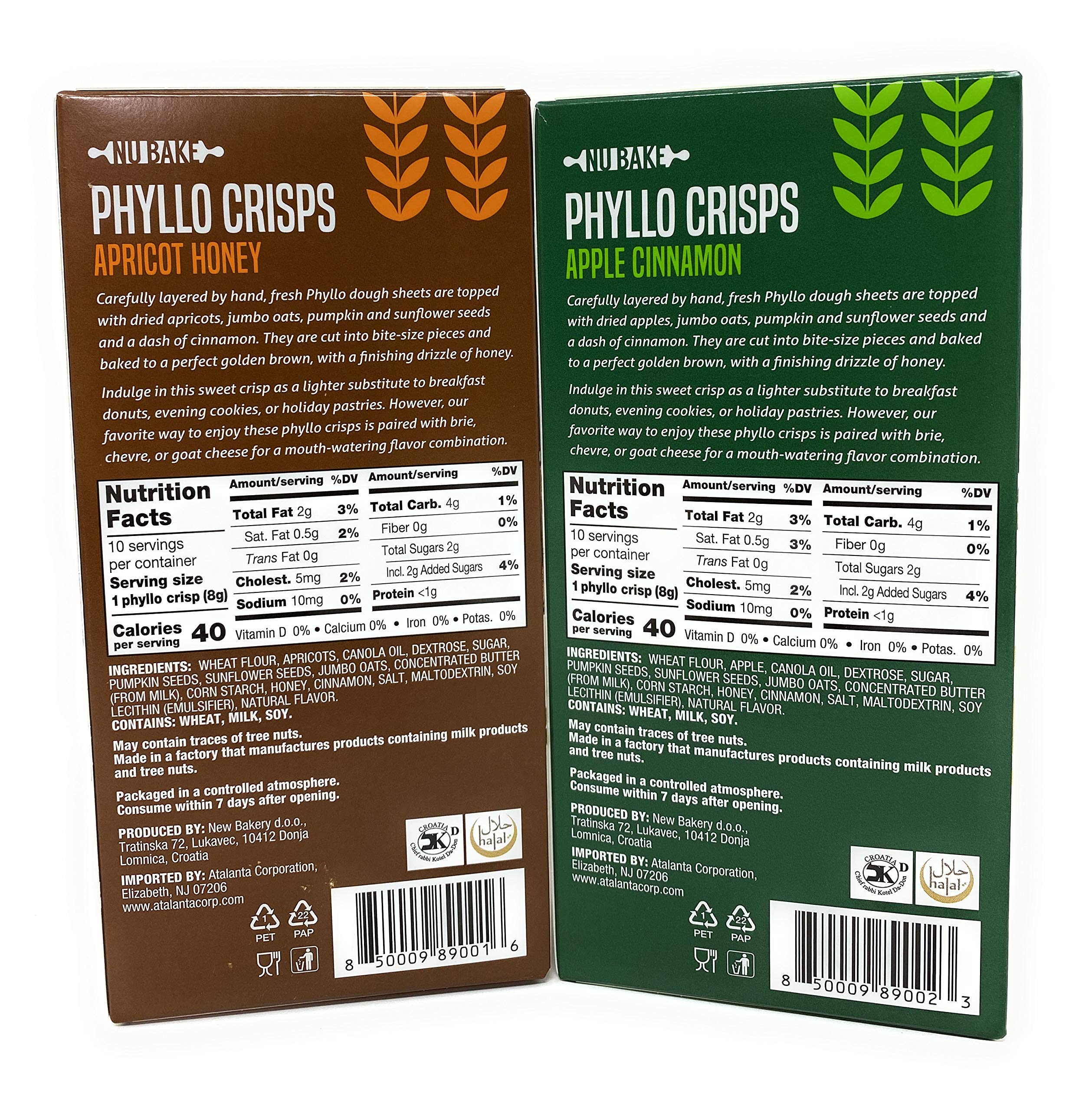 Nu Bake Phyllo Crisps Pastry Dough Sheets - Apricot Honey & Apple Cinnamon Variety Pack (2.8oz, 2-Pack) | Crispy Snack for Parties, Desserts & Healthy Eating