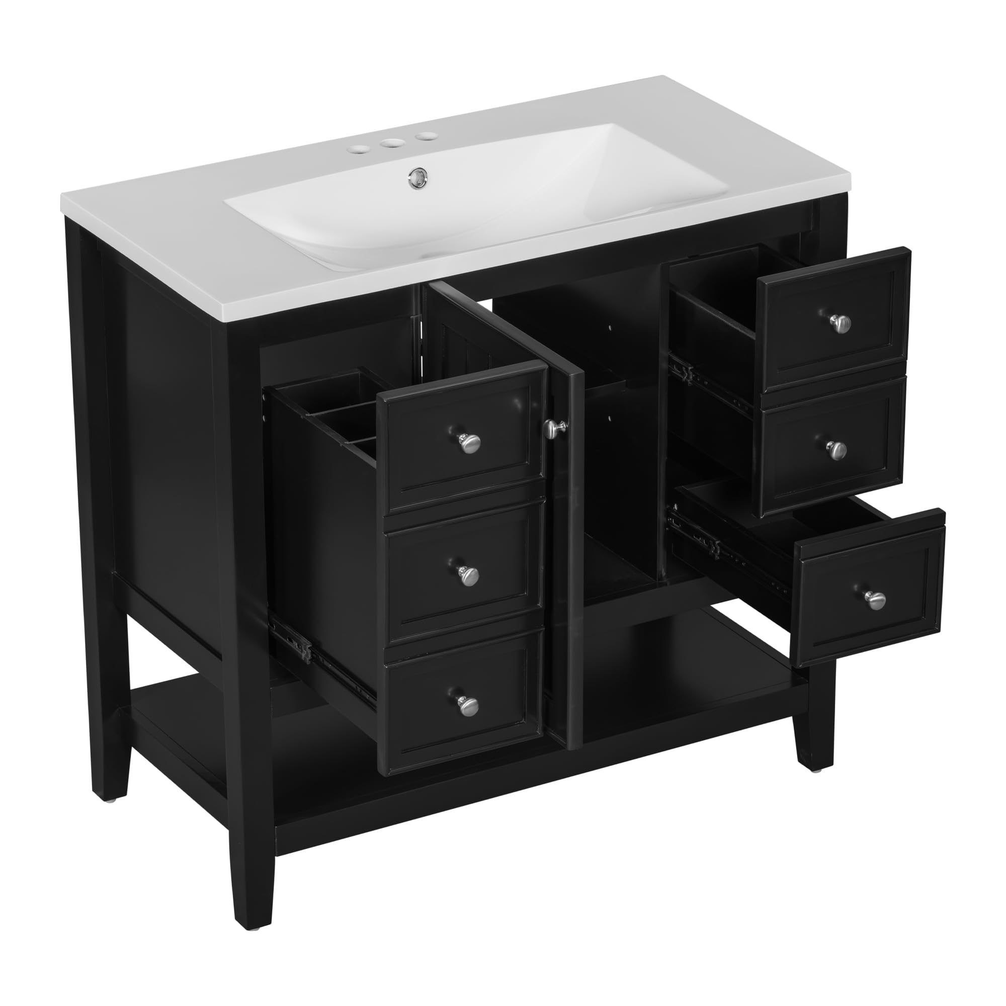 Harper & Bright Designs 36 Inch Bathroom Vanity with Sink - Freestanding Single Basin Vanity Set with Cabinet & 3 Drawers - Wood Bathroom Cabinet with Ceramic Sink - Black - Perfect for Small Bathrooms, Powder Rooms & Master Baths