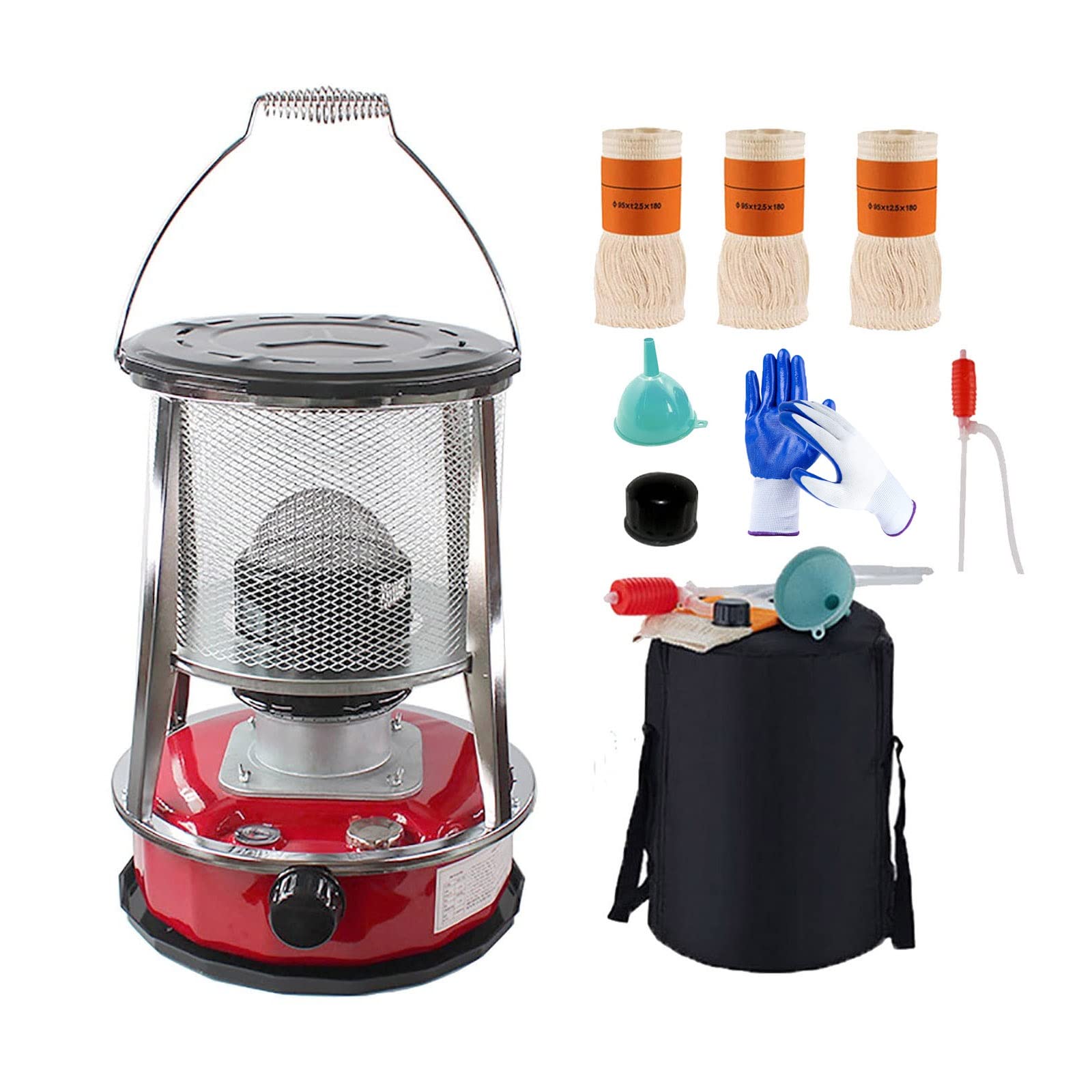 XXLL Red Kerosene Heater for Indoor Use - Non-Electric Portable Stainless Steel Oil Heater with Glass Burner & Stove Bag - 4.6L Capacity - Perfect for Home, Garage, Camping & Emergency Heating