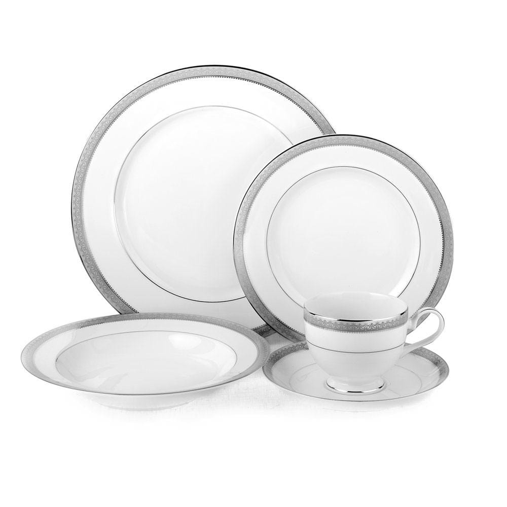 Platinum Crown 40-Piece Dinnerware Set - Elegant Porcelain Dinnerware Service for 8 People, Perfect for Formal Dining, Holiday Entertaining & Wedding Registry Gifts