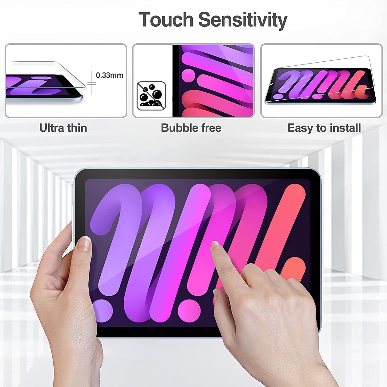 KIQ iPad Mini 6 (2021) 8.3 Inch Tempered Glass Screen Protector - 9H Hardness, Anti-Scratch & Bubble-Free for iPad Mini 6th Gen (A2567/A2568/A2569) - Perfect for Work, Study & Entertainment Protection