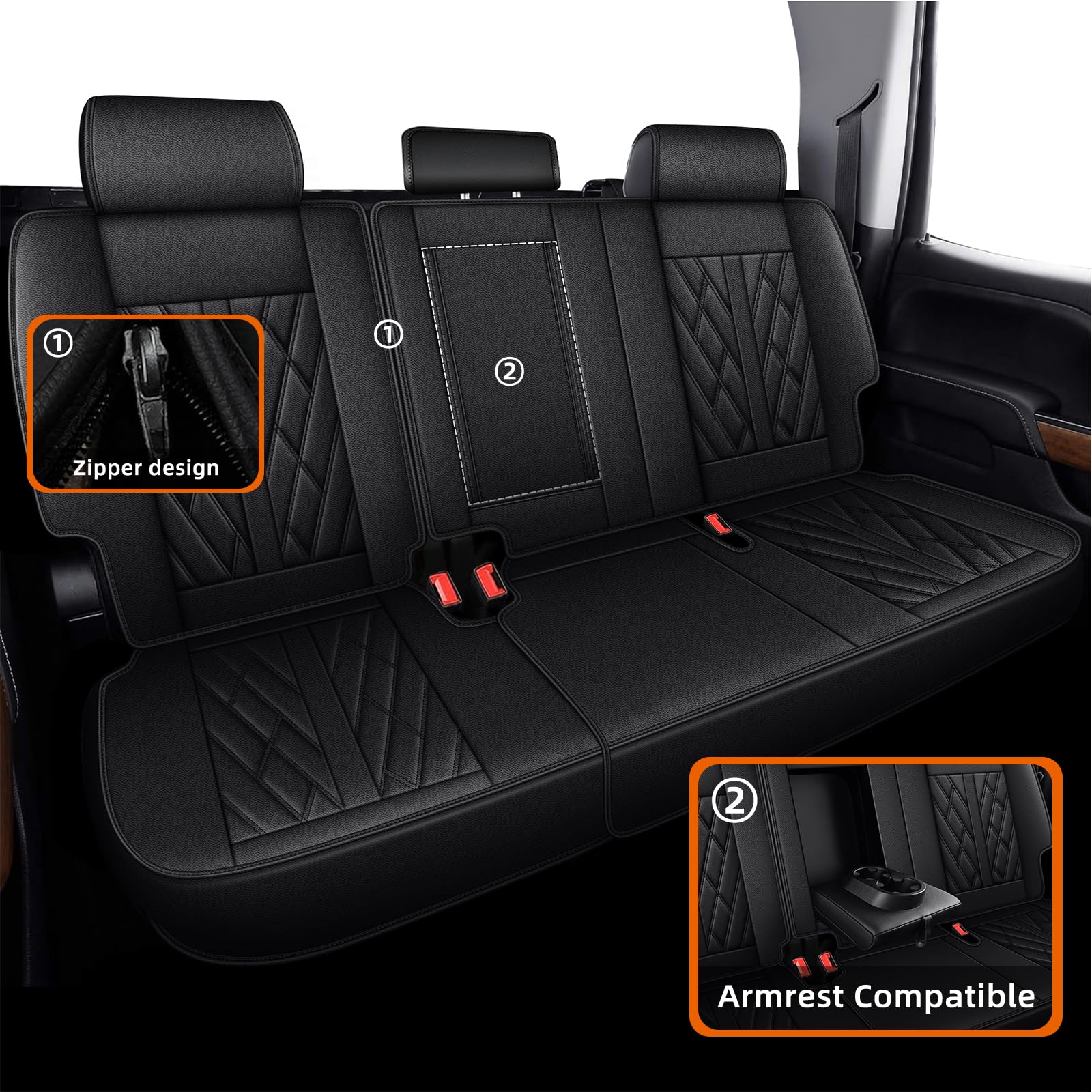 TTX LIGHTING Custom Leather Seat Covers for 2019-2024 Chevy Silverado & GMC Sierra 1500/2500HD/3500HD - Trail Boss Z71 Crew/Double/Extended Cab - Full Set Black Truck Seat Protectors | Perfect for Off-Roading, Daily Commute & Interior Upgrade