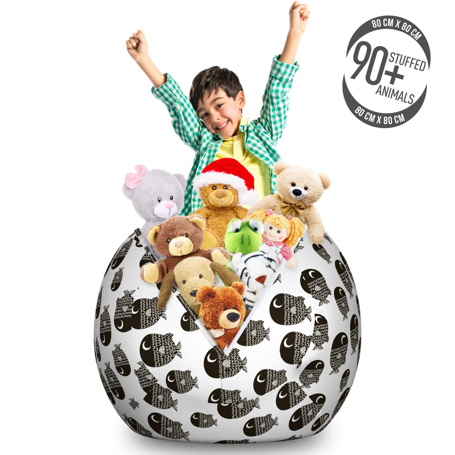 Ambesonne Fish-Themed Storage Toy Bag Chair - Large Washable Stuffed Animal Organizer with Scandinavian Marine Design - Perfect for Playrooms, Kids' Bedrooms & Nursery Decor (White & Black)