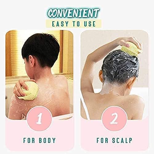 Silicone Body Scrubber with Soap Dispenser - Exfoliating Brush for Smooth Skin - Soft Bath Loofah for Babies, Kids, Women, Men & Pets - Yellow - Perfect for Shower, Spa & Gentle Exfoliation at Home