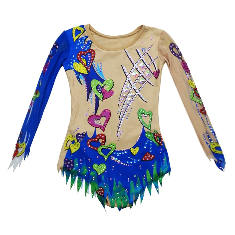 LIUHUO Women's Rhythmic Gymnastics Leotard - Blue Heart Design Handmade Ballet Dance Costume for Competition & Performance | Perfect for Gymnasts, Dancers & Ballet Students