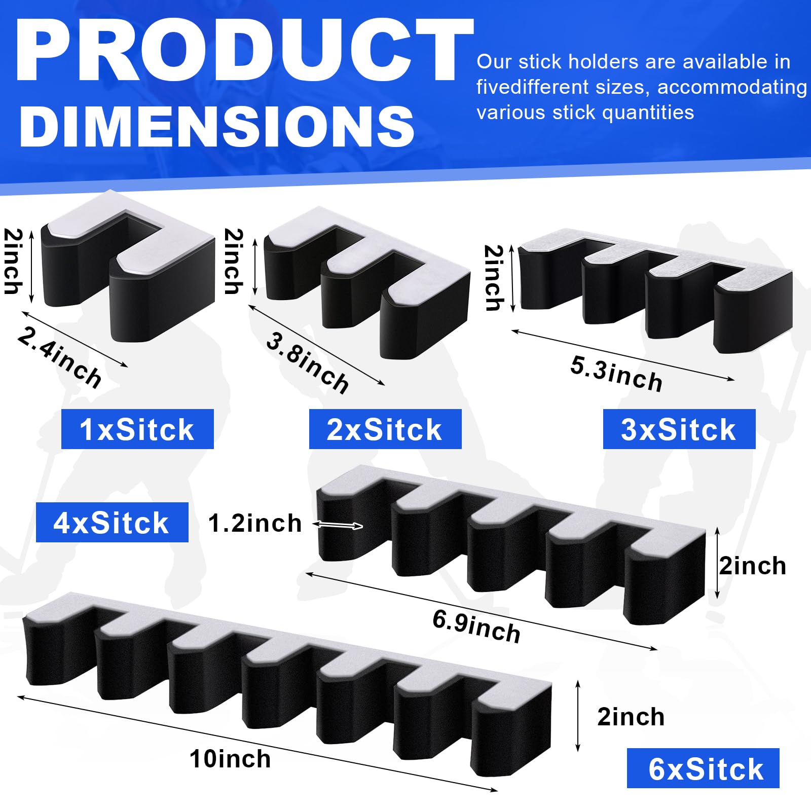 Yousoontic Hockey Stick Holder Wall Mount - Organizer for 1, 2, 3, 4 or 6 Ice Hockey Sticks - Space Saving Storage Solution for Home, Office, Garage or Locker Room - Perfect for Hockey Players and Fans Display