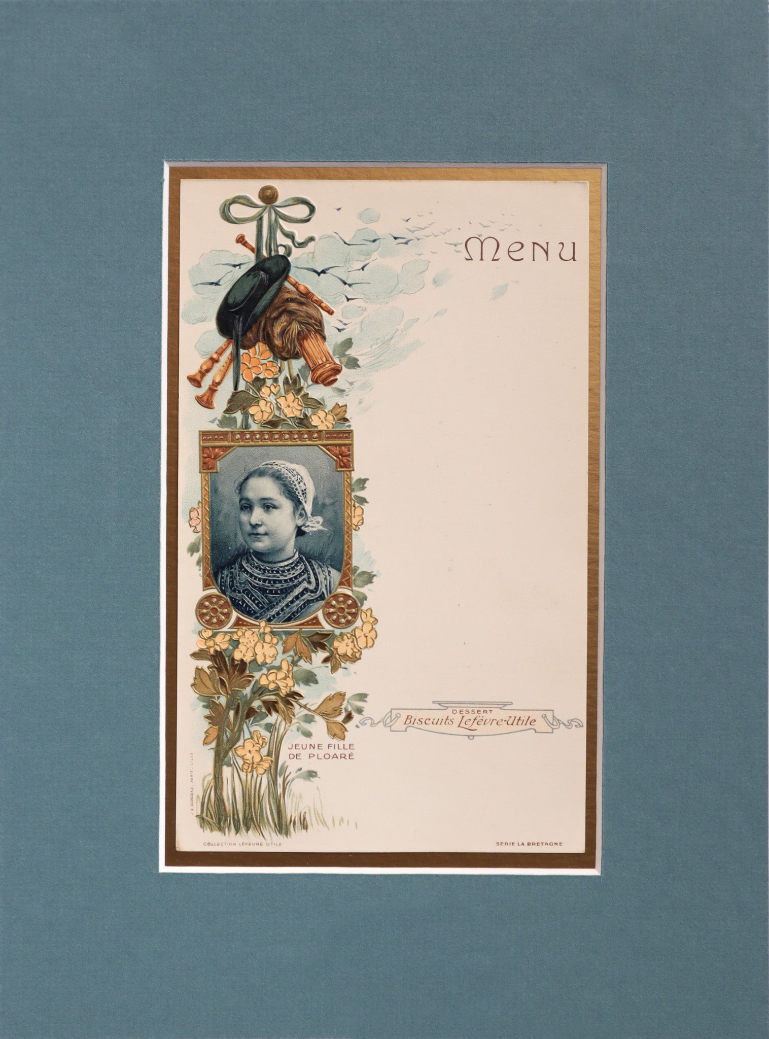 1900 Original French Advertising Menu (Fille Bretonne Ploare) - Vintage Breton Girl Restaurant Menu - Antique French Ephemera - Perfect for Home Decor, Vintage Collections & Historical Displays