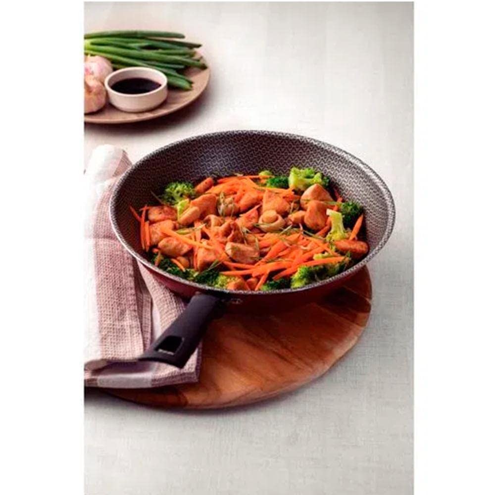 Tramontina Loreto 28cm Red Non-Stick Aluminum Wok Pan with Starflon Max Coating - 3.6L Capacity - Perfect for Stir-Frying, Sautéing & Asian Cooking