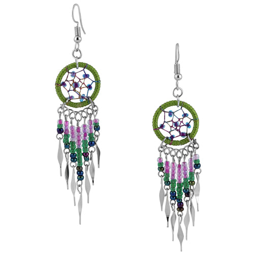 Stainless Steel Dream Catcher Turquoise & Green Beaded Dangle Earrings for Women | Boho Chic Jewelry | Perfect for Festivals, Parties & Everyday Wear