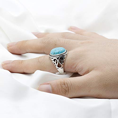 Vintage Turquoise Rings for Men - 925 Sterling Silver Bohemian Wedding Band, Retro Engagement & Party Jewelry - Perfect for Boho Weddings, Gifts & Casual Wear