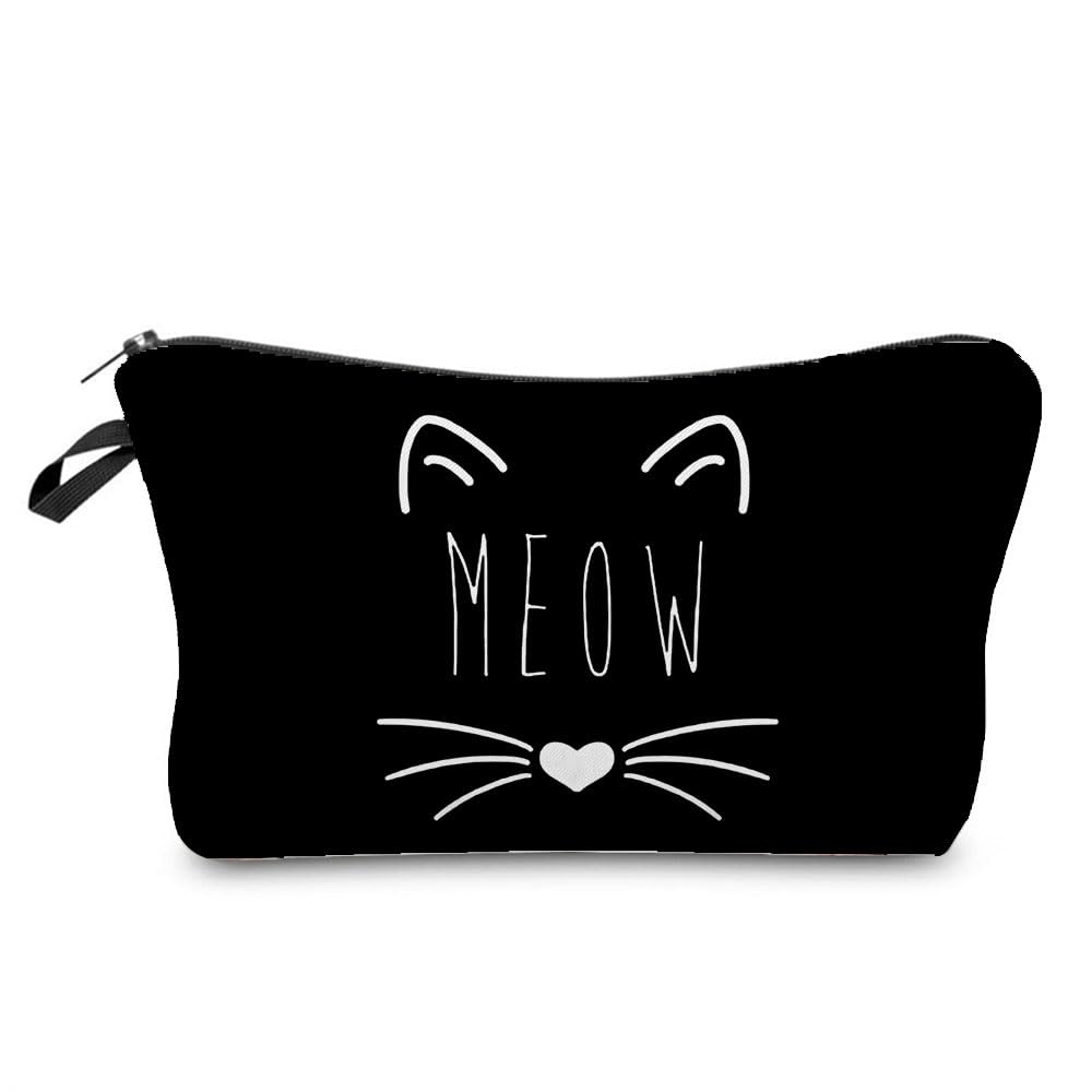 Black Cat Pattern Women's Travel Makeup Bag - Small Cosmetic Pouch for Gifts & Travel