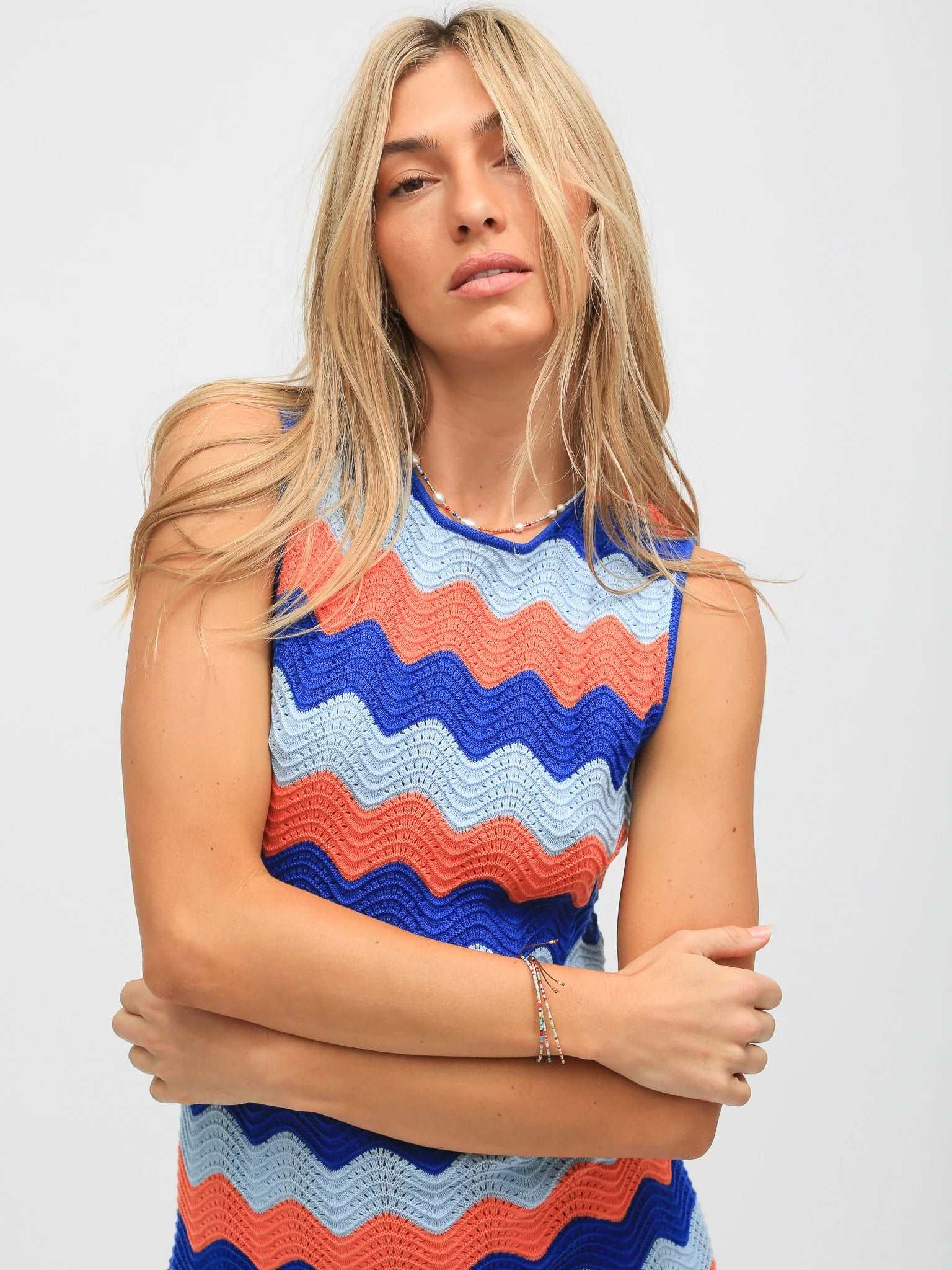 Electric & Rose Women's Julia Knit Mini Dress - Tangerine Orange & Cobalt Blue | Flirty Summer Outfit for Beach, Date Night & Party Wear