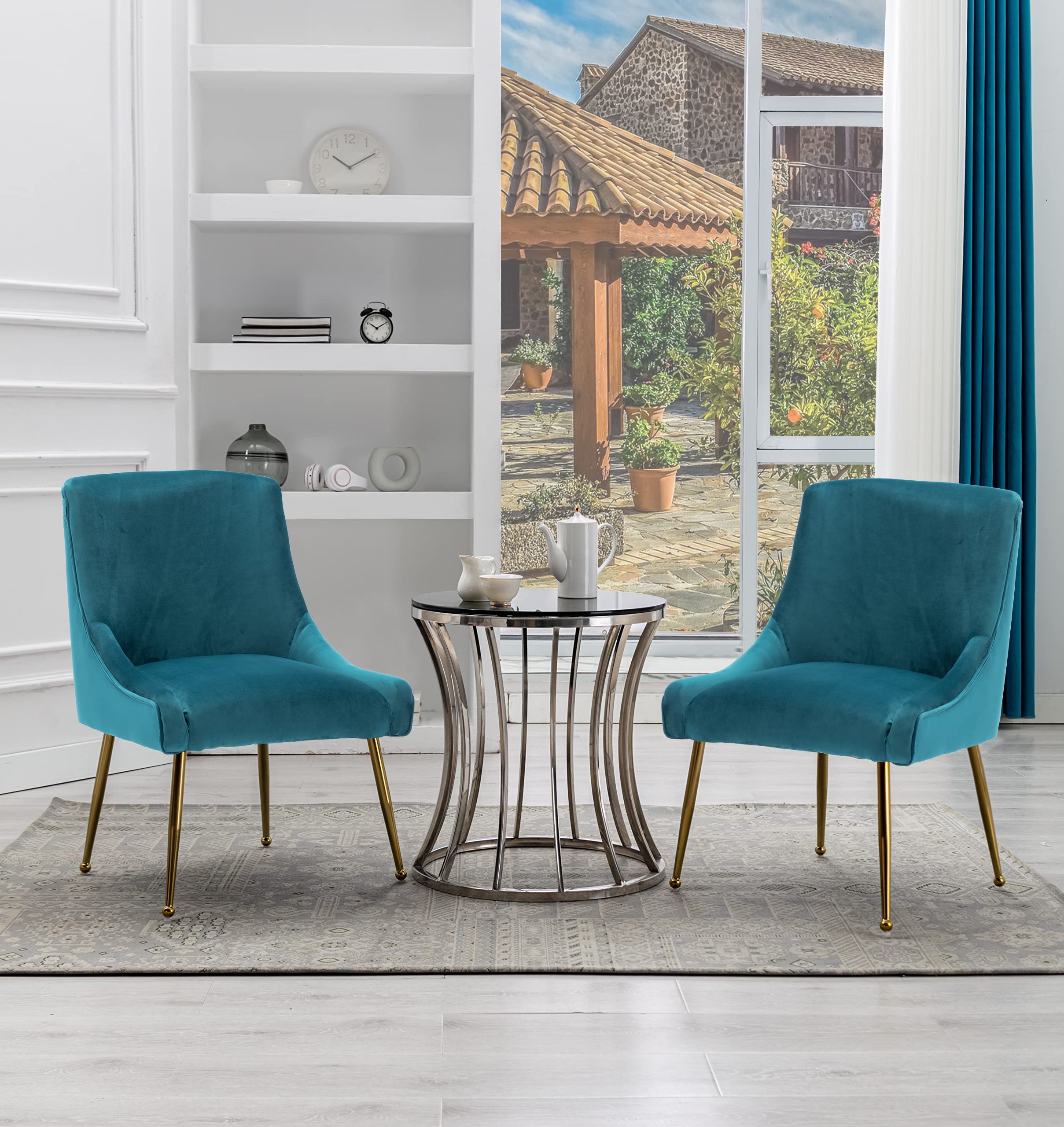 ZhengHao Modern Velvet Dining Chairs Set of 4 - Teal Upholstered Kitchen Chairs with Gold Metal Legs for Dining Room, Living Room, Kitchen & Reception Area | Perfect for Home Decor, Restaurant, Cafe & Office Use